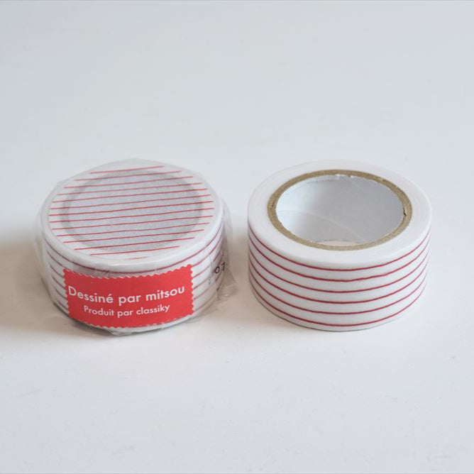 Classiky Washi Tape Mitsou (Stripe, Red) - Decorative Japanese Paper Tape for Scrapbooking, Journaling, Gift Wrapping & DIY Crafts
