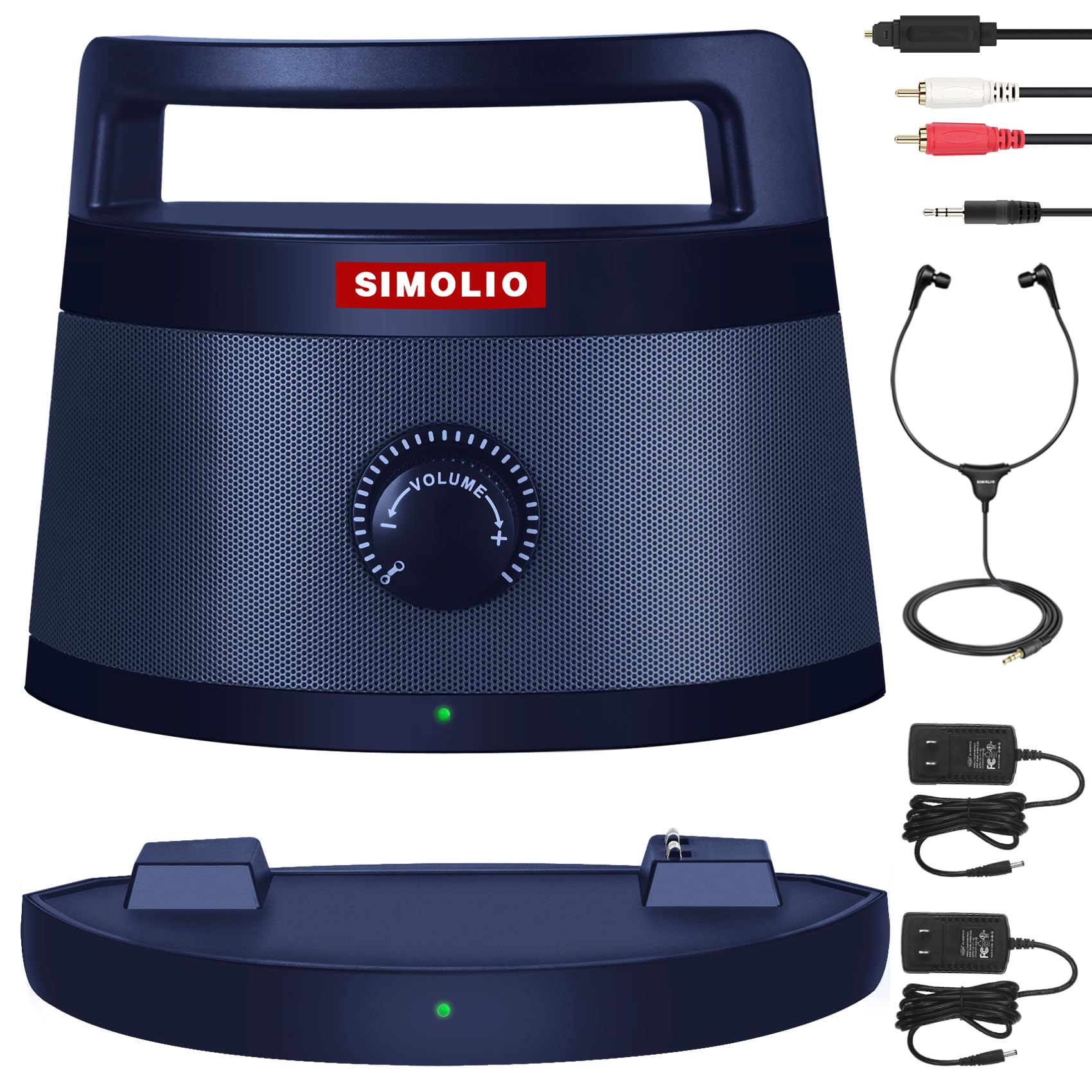 Simolio Wireless TV Speakers with Clear Dialogue, Adjustable Treble & Bass - Ideal for Hard of Hearing & Seniors | Portable Bluetooth Speaker for Smart TV, PC, Laptop | Supports Optical/RCA/AUX Input | Includes Headphones & Adapters | Perfect for Home Theater, Bedroom & Elderly Care