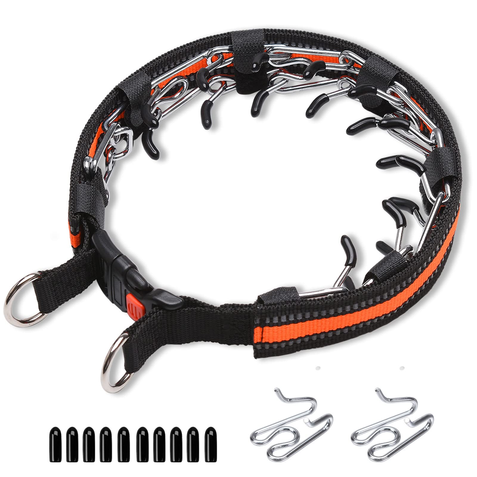 Prong Collar for Dogs - Reflective Adjustable Spike Training Collar with Quick Release Buckle for Small Medium Large & XL Dogs | Perfect for Obedience Training & Nighttime Walks