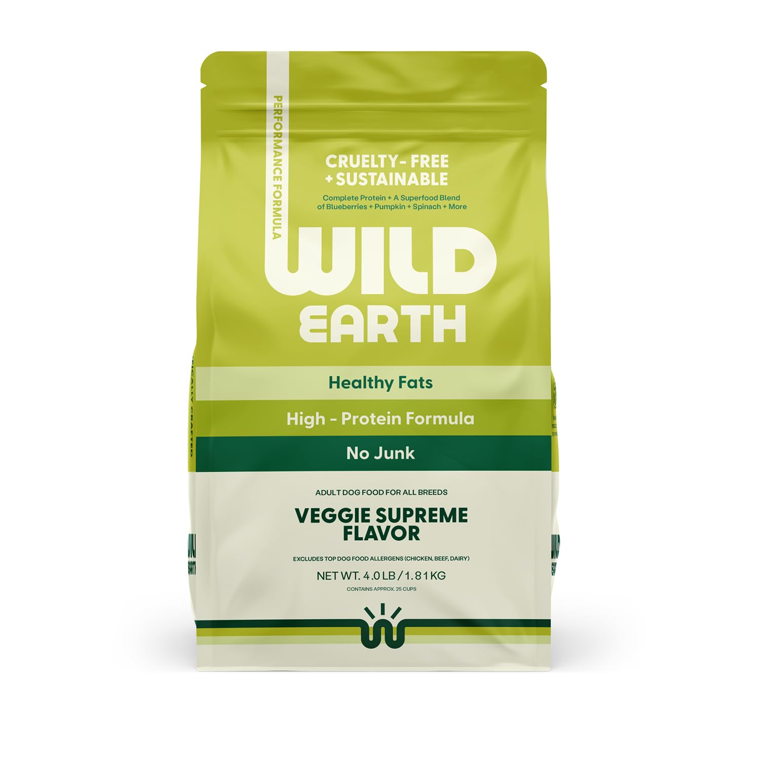 Wild Earth Vegan Dry Dog Food - High Protein Plant-Based Kibble for Dogs | Wheat-Free, Allergen-Free, Vet-Developed Formula | Veggie Supreme Flavor 4lb Bag | Perfect for Active Dogs & Pets with Food Allergies