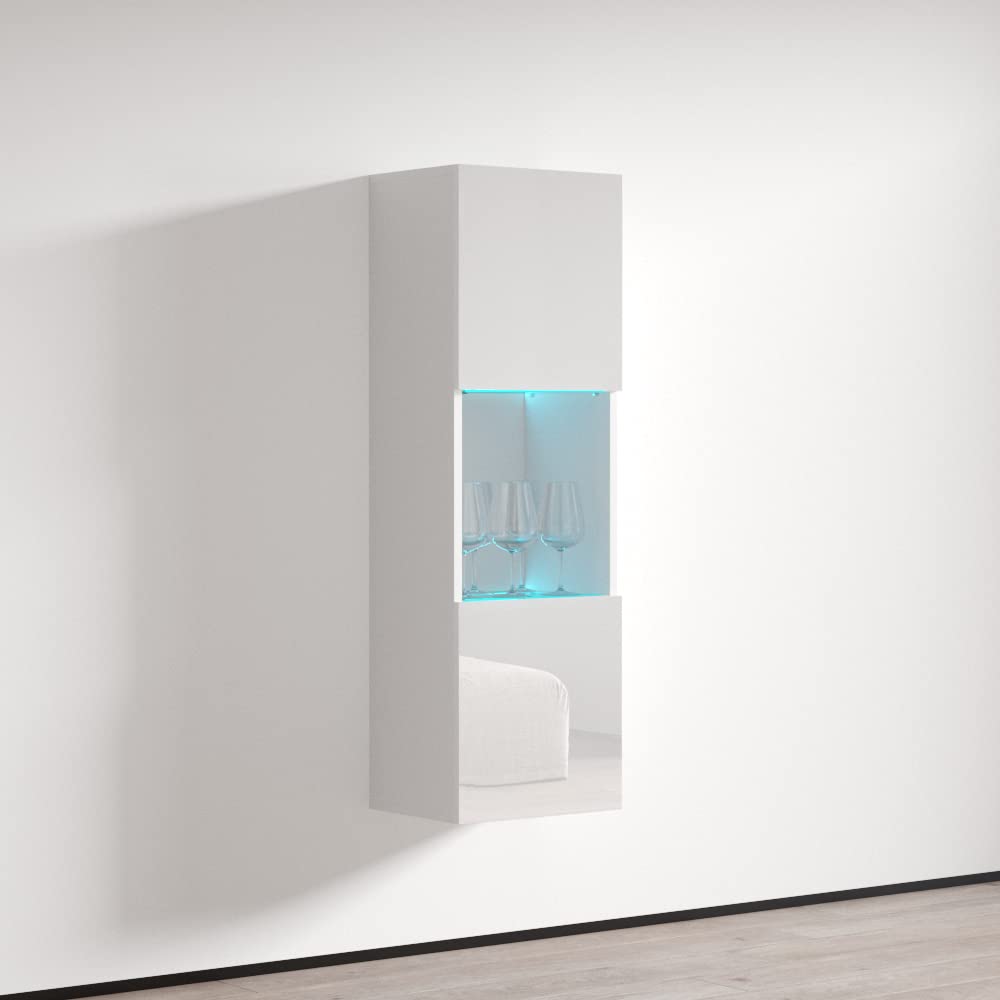 Modern Freestanding Bookcase Cabinet with Customizable LED Lights - Durable Wooden Bookshelf with High Gloss Finish - White Rectangular Storage Shelf for Living Room, Office & Study (Type-22)
