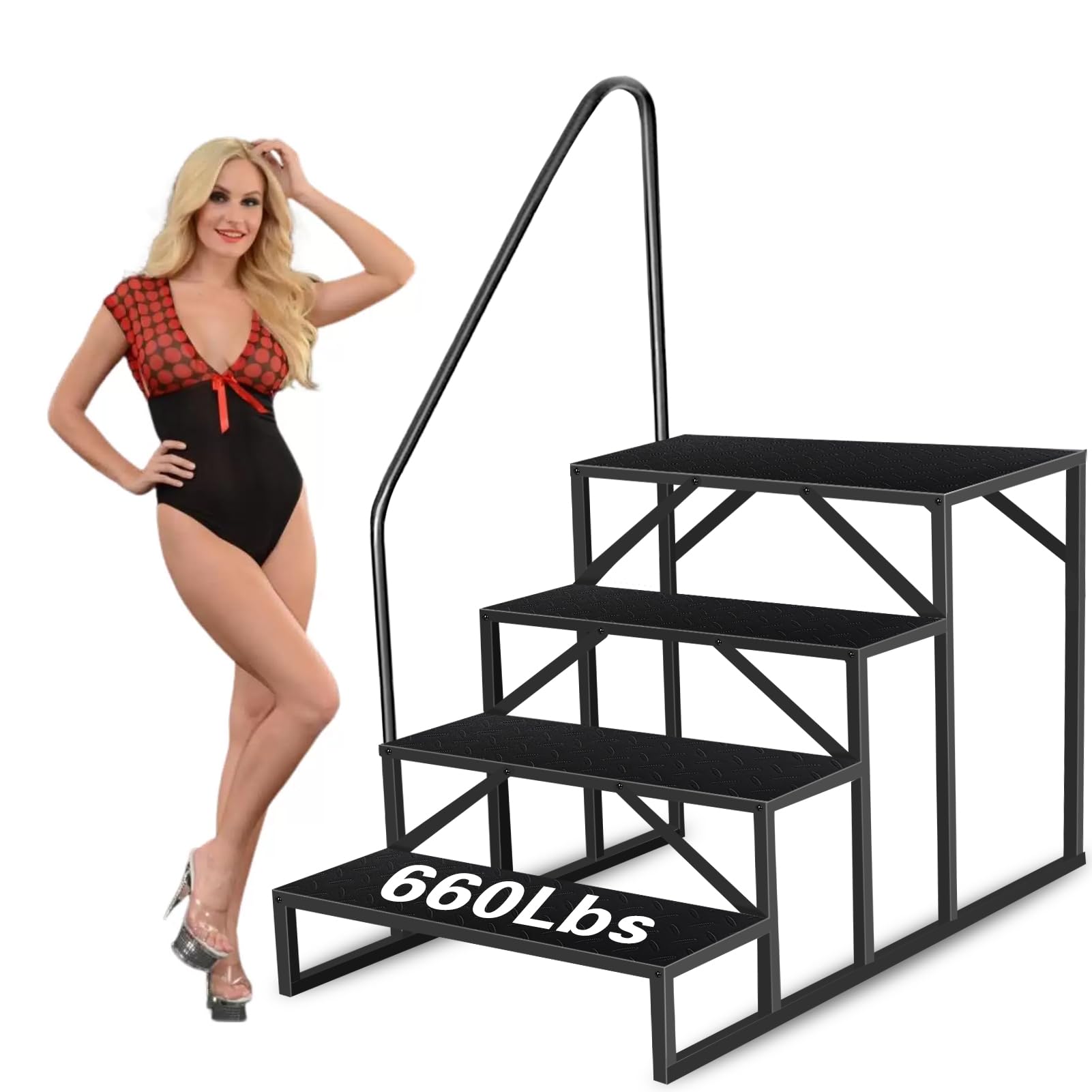 Above Ground Swimming Pool Ladder with Handrail - Heavy Duty 4-Step RV & Camper Step Stool - 660 lbs Weight Capacity for Hot Tubs, Mobile Homes & Outdoor Use - Perfect for Easy Pool Access & Safe Entry/Exit