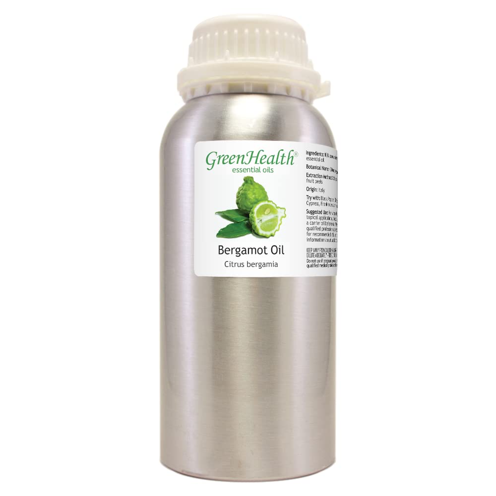 Bergamot Essential Oil 16 fl oz (Pack of 2) - 100% Pure Therapeutic Grade - Aluminum Bottle for Aromatherapy, Diffuser & Massage - GreenHealth - Perfect for Stress Relief & Mood Enhancement