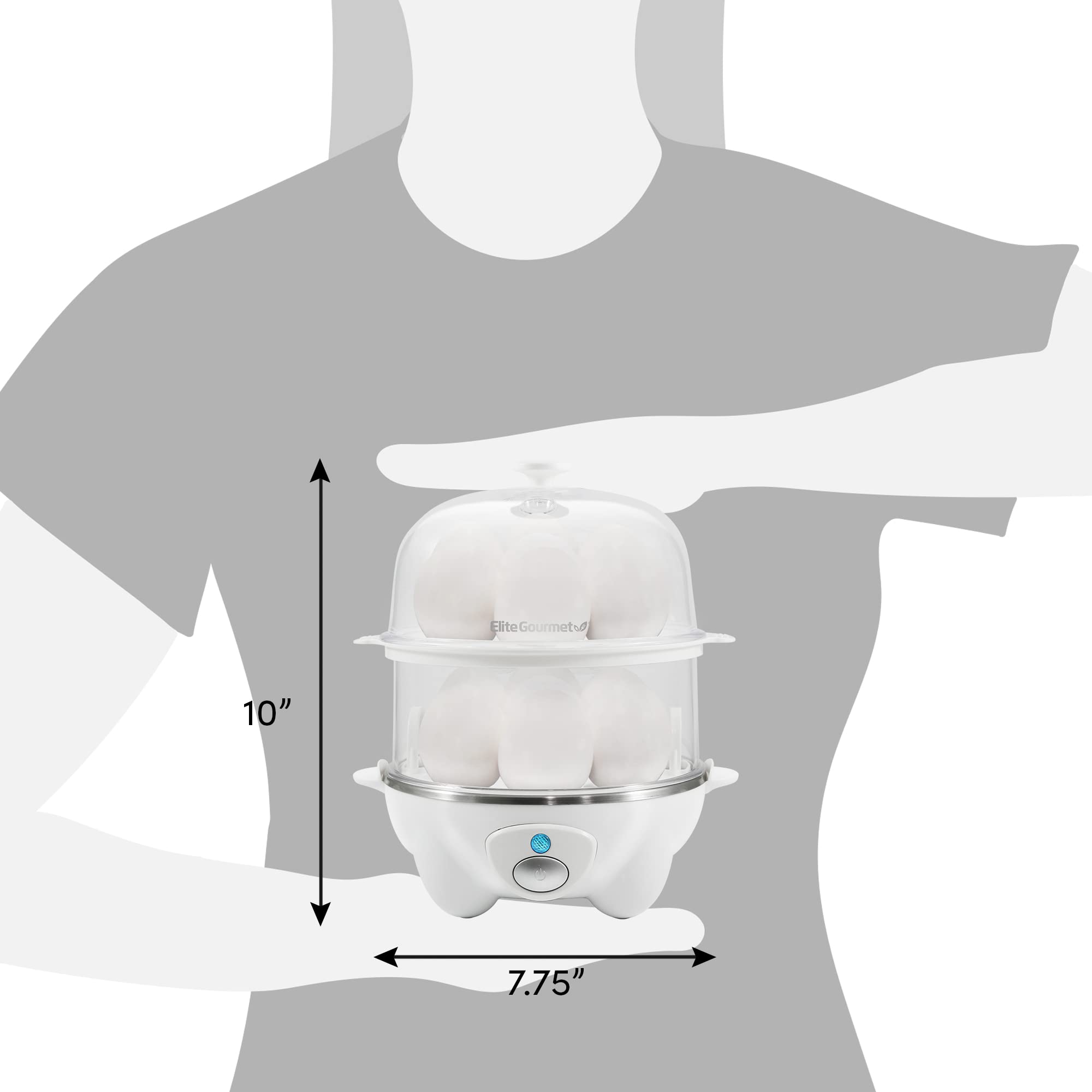 Elite Gourmet EGC1405W 2-Tier Rapid Egg Cooker - 5-Egg Poacher for Soft, Medium & Hard-Boiled Eggs, Omelets | Auto Shut-Off & Buzzer | BPA-Free | 14 Egg Capacity | White | Perfect for Breakfast, Meal Prep & Keto Diet