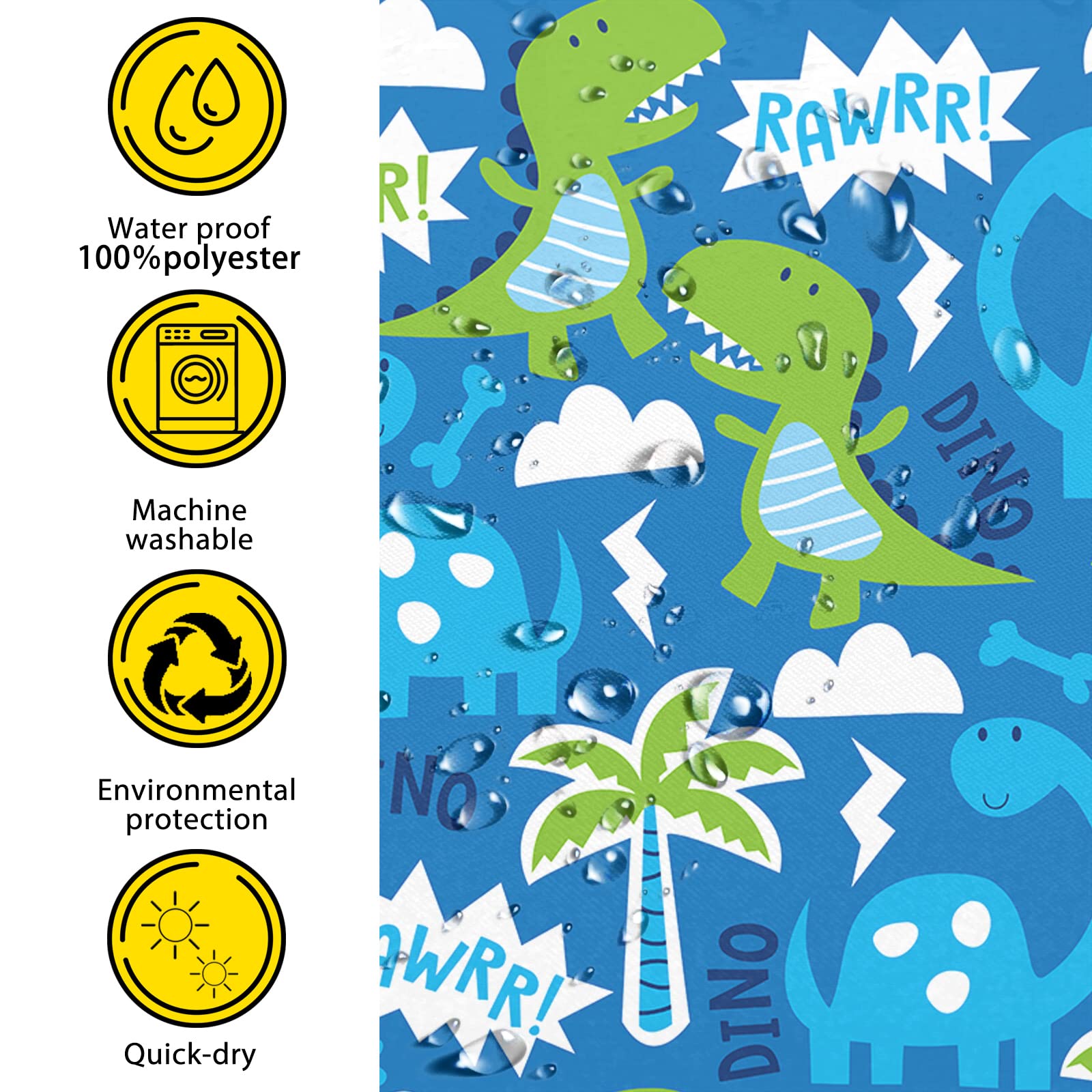 Dinosaur Shower Curtain for Kids - Waterproof Polyester Bathroom Decor with 12 Hooks, 72x72 Inch Jurassic Theme Cute Cartoon Design - Perfect for Children's Bathroom, Nursery, or Dinosaur-Themed Birthday Party Decorations