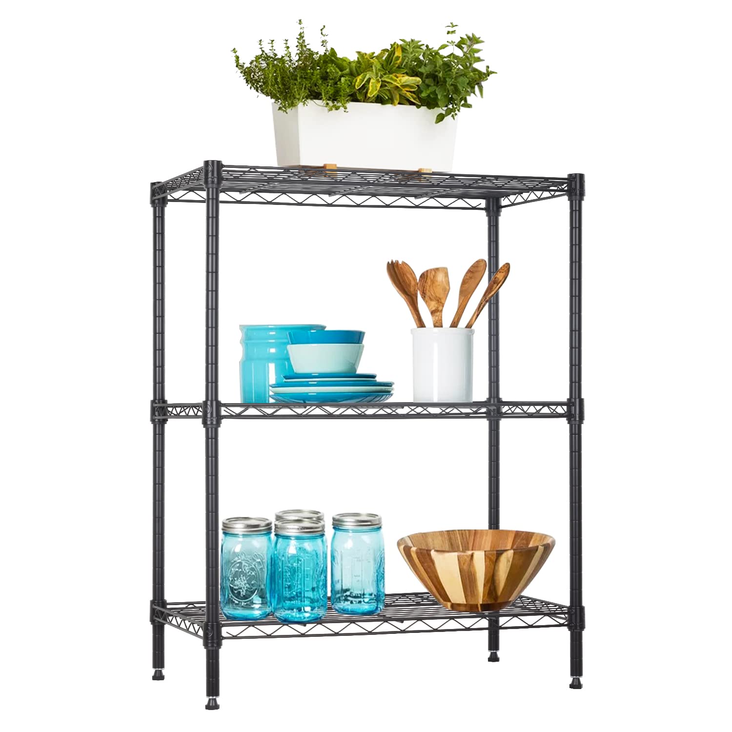 Best Adjustable 3-Tier Metal Storage Shelves - Heavy Duty 450Lbs Capacity Wire Shelving Unit for Kitchen, Garage, Office - Space Saving Organizer Rack (23