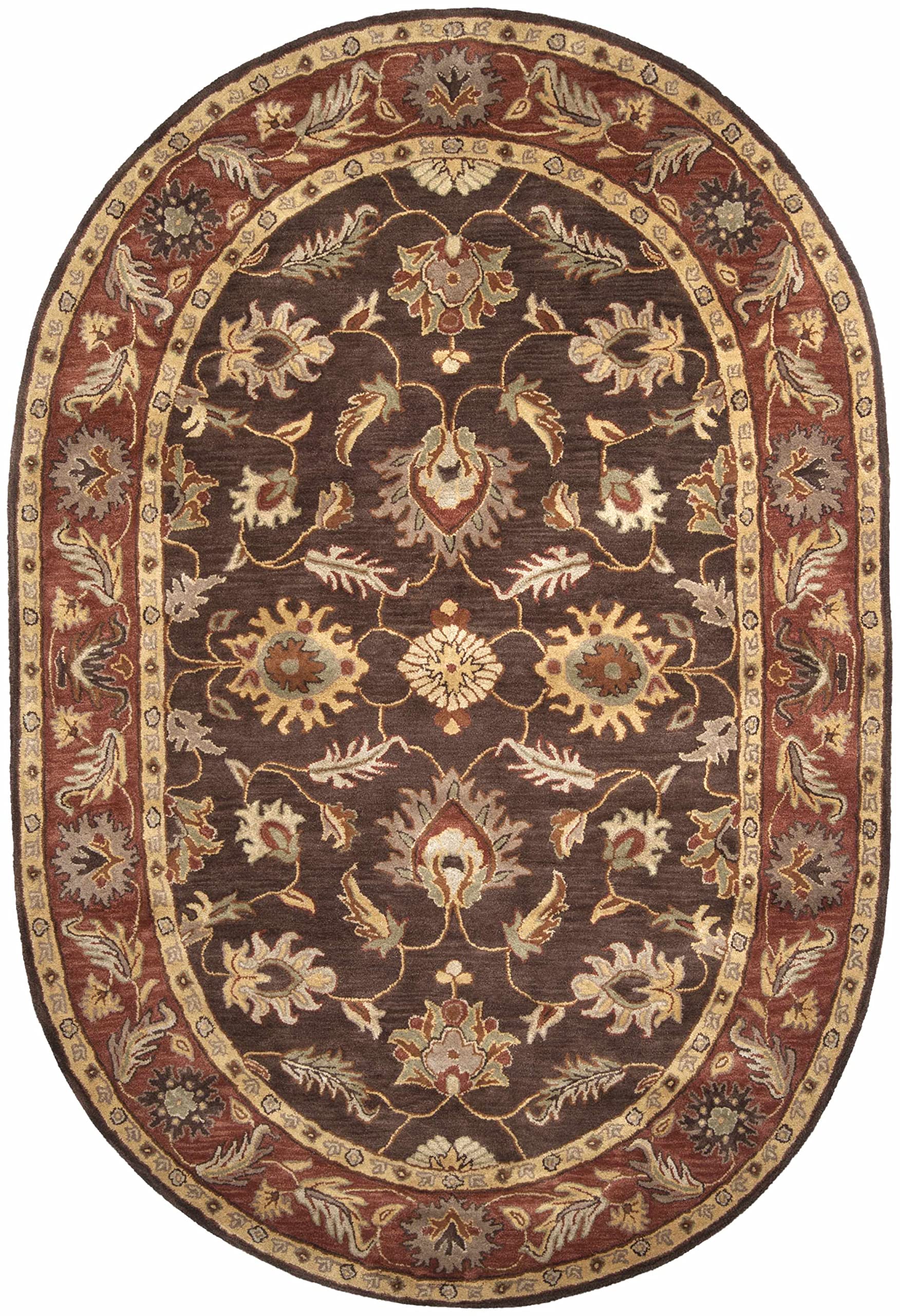 Hauteloom Daviston Wool Area Rug 5' x 8' - Traditional Beige Brown Red Handmade Rug for Living Room, Bedroom - Soft & Durable Floor Covering for Home Decor, Cozy Interior Design