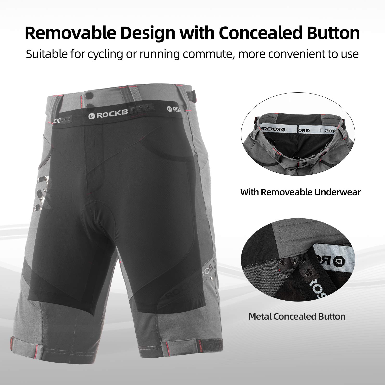 ROCKBROS Padded Mountain Bike Shorts for Men - Comfortable MTB Cycling Shorts with Padding for Long Rides & Trail Adventures