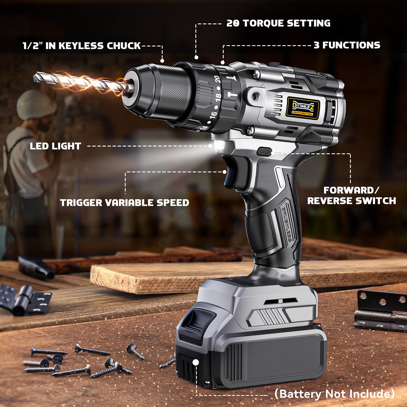 **Dewalt 20V Cordless Power Drill Kit - 3 Modes, 1/2 Inch Keyless Chuck, Variable Speed, 20 Position Electric Drill Driver for Home, Garden & DIY Projects (Battery Not Included)**