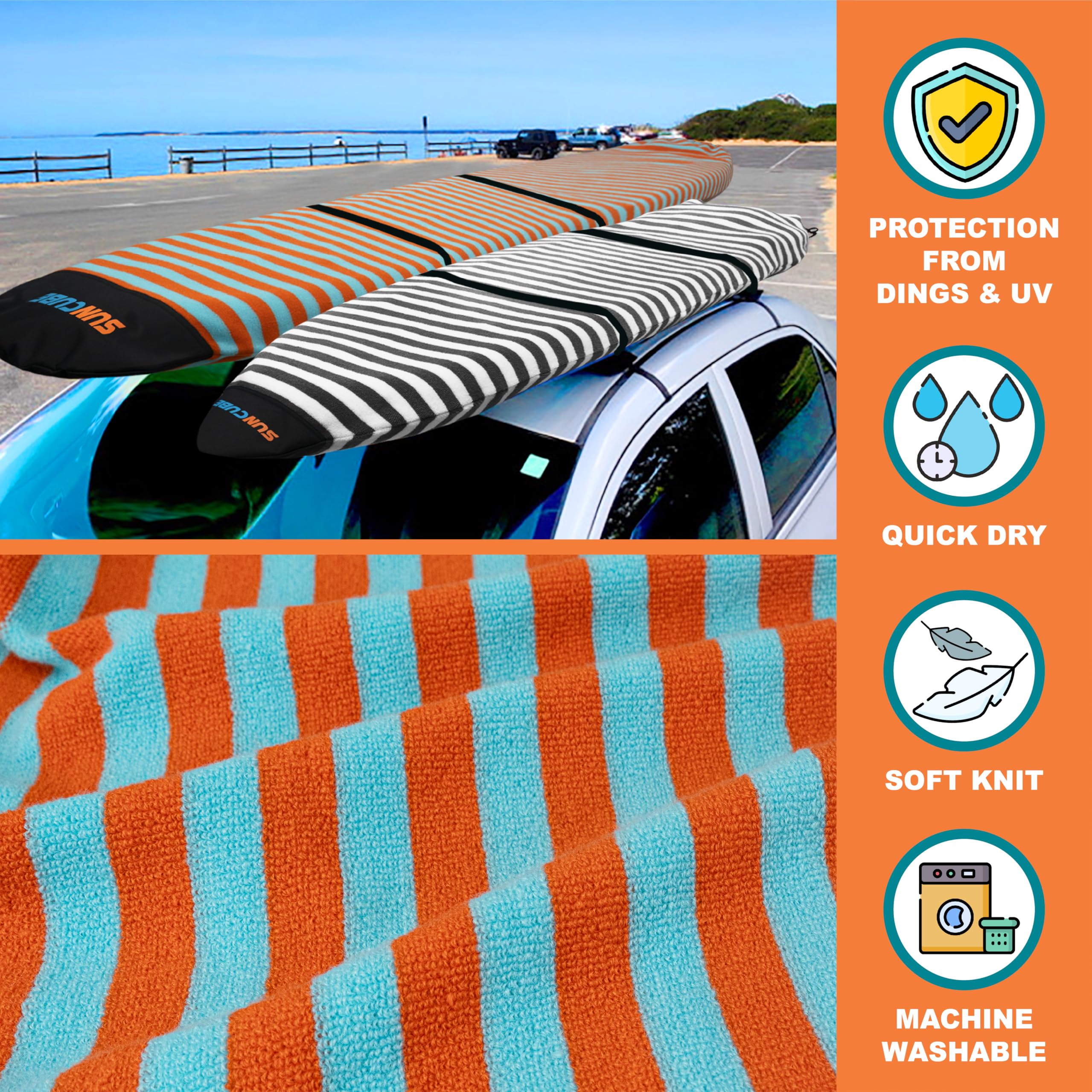 **SUN CUBE Surfboard Sock Cover - Stretchy Protective Bag for Longboard, Hybrid & Shortboard - Ideal for Travel, Storage & Board Protection**