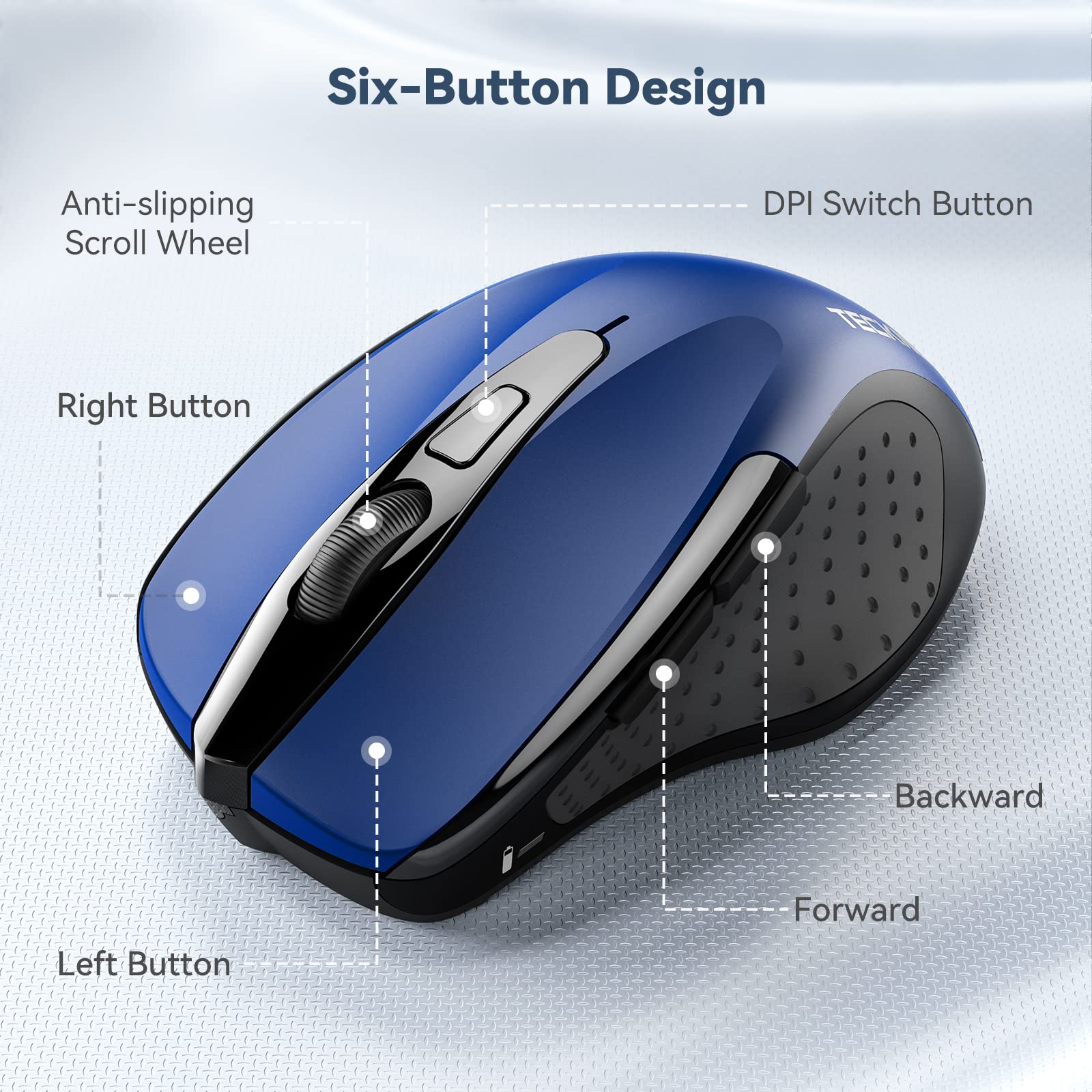TECKNET Pro 2.4G Wireless Mouse - Ergonomic Computer Mouse with 2600 DPI, 6 Buttons & Nano USB Receiver | 24-Month Battery Life | Compatible with PC, Laptop (Windows/Mac) | Perfect for Office Work, Home Use & Gaming