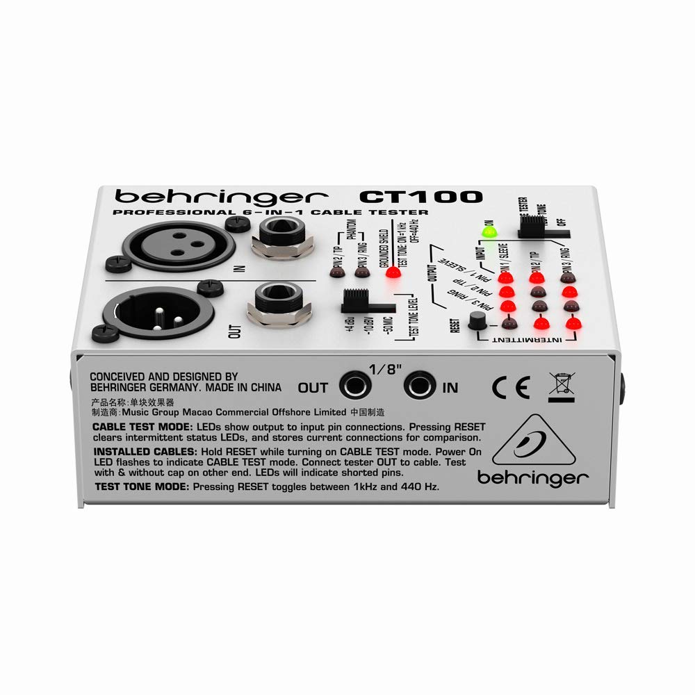 Behringer CT100 6-in-1 Professional Cable Tester for XLR, TRS, RCA, MIDI - Perfect for Studio, Live Sound & DJ Equipment Testing