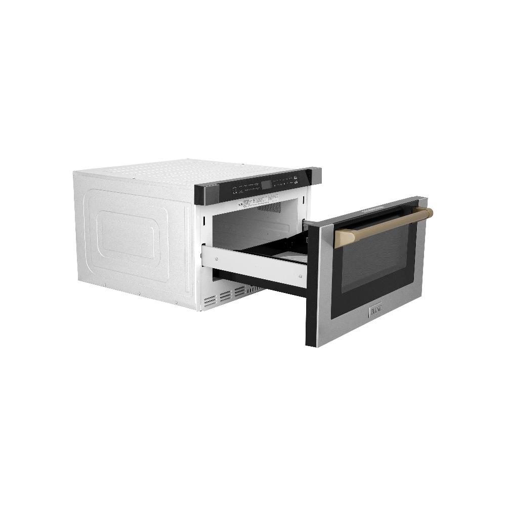 ZLINE Autograph Edition 24 Inch Built-In Microwave Drawer - 1.2 cu.ft Stainless Steel with Champagne Bronze Accents - Traditional Handle Design - Perfect for Modern Kitchens & Luxury Homes (MWDZ 1 H CB)