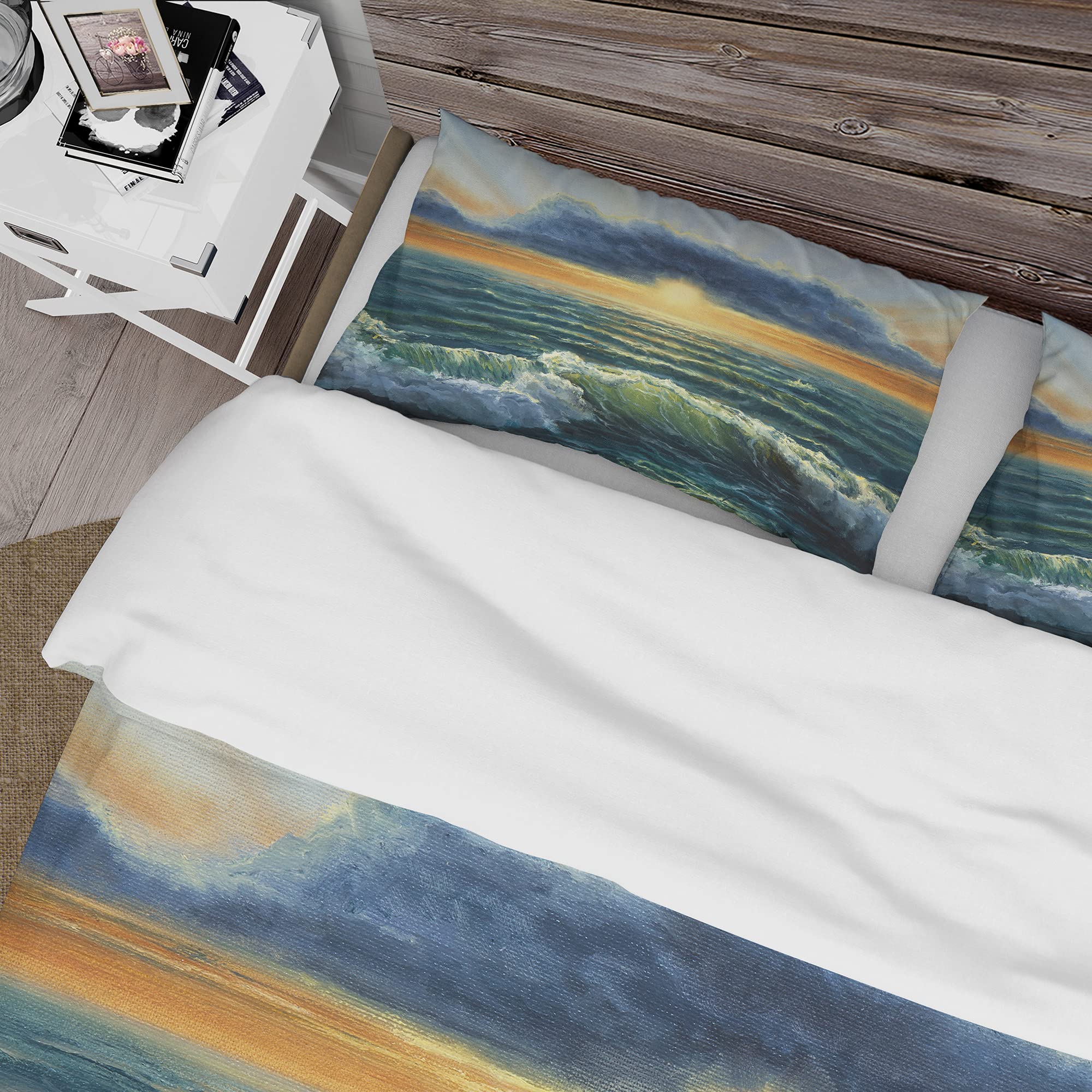 DesignQ Sunset Over Cloudy Ocean Nautical Duvet Cover Set - Twin Size Blue Coastal Bedding (3-Piece) | Soft All-Season Beach-Themed Comforter Cover for Guest Rooms, Vacation Homes & Coastal Decor