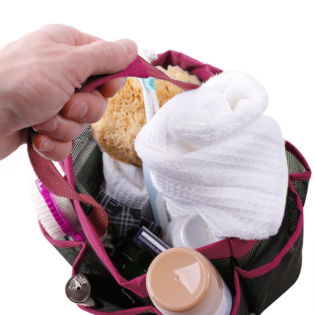 Quick Dry Hanging Shower Caddy with 8 Pockets - Portable Bath & Toiletry Organizer for Shampoo, Soap & Cosmetics - Ideal for College Dorm, Gym, Camp & Travel - Lightweight Shower Storage Bag with Handle - Perfect for Small Bathrooms & On-the-Go Use