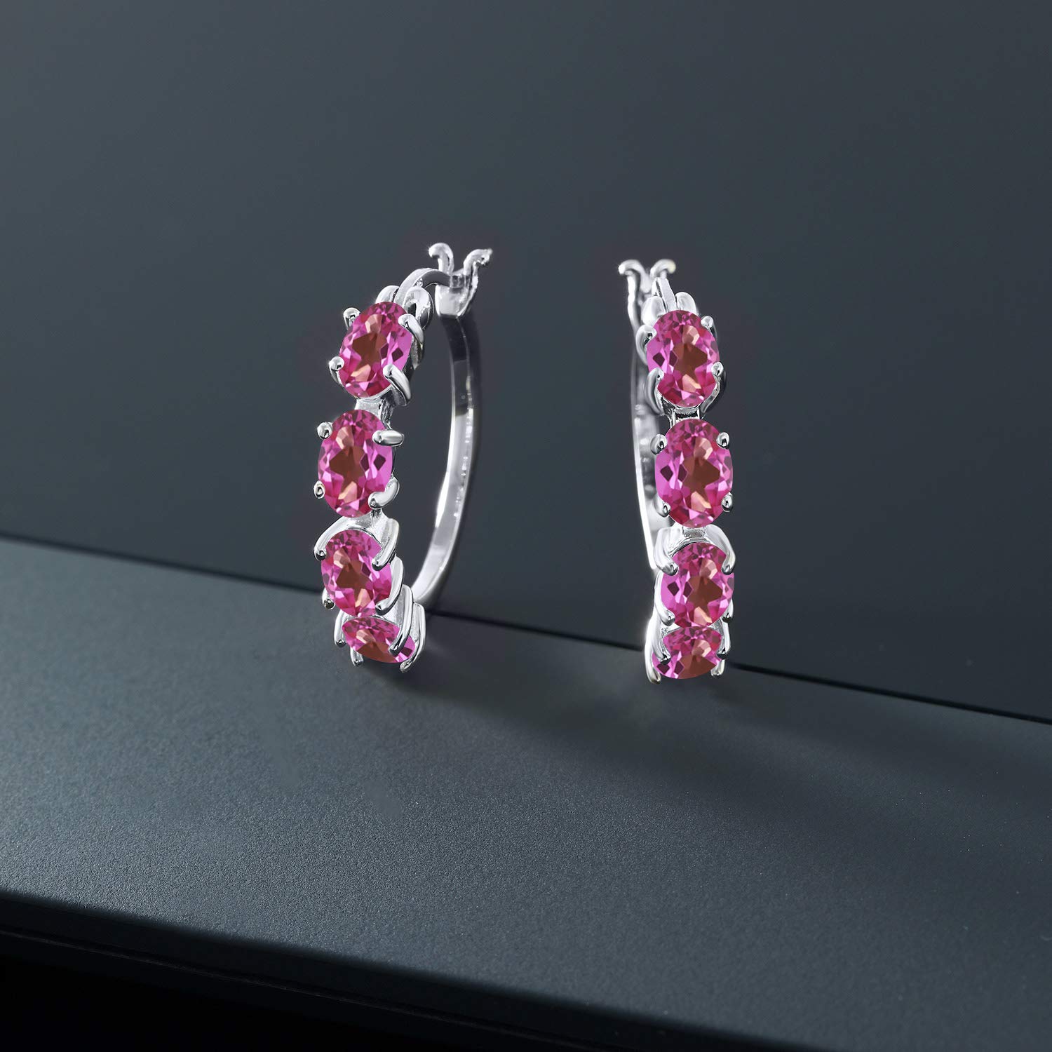 Gem Stone King 925 Sterling Silver 6x4mm Oval Gemstone Birthstone Hoop Earrings for Women - 22mm (0.85 Inch) Fine Jewelry Gifts for Her, Mom, Wife - Perfect for Birthdays, Anniversaries & Everyday Wear