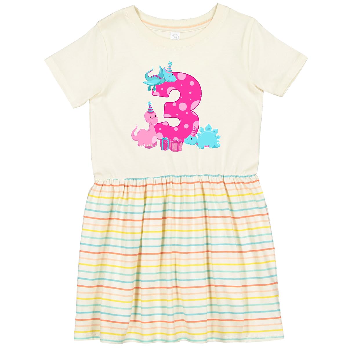Inktastic Dinosaur Party 3rd Birthday Toddler Dress - Cute Dino Print Outfit for Girls Boys - Perfect for Birthday Parties, School Events & Playdates