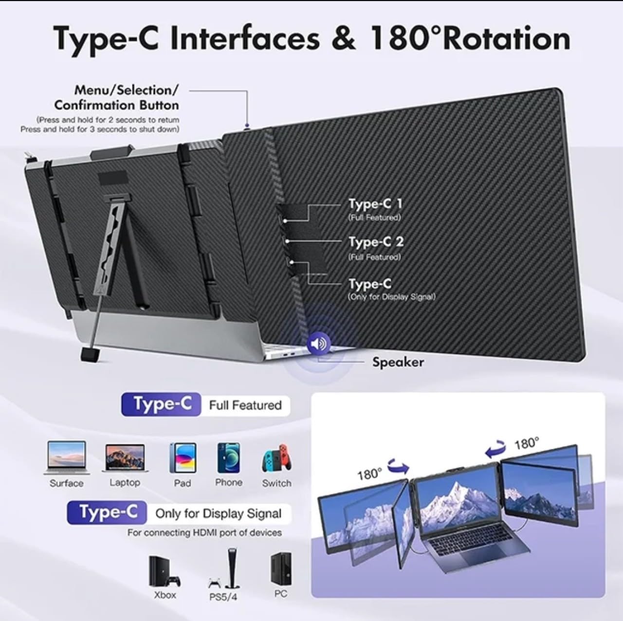 Generic 14-inch Triple Laptop Screen Monitor - FHD 1080P Portable External Display for Work & Gaming | Compatible with Most Laptops | Perfect for Multitasking, Coding & Entertainment