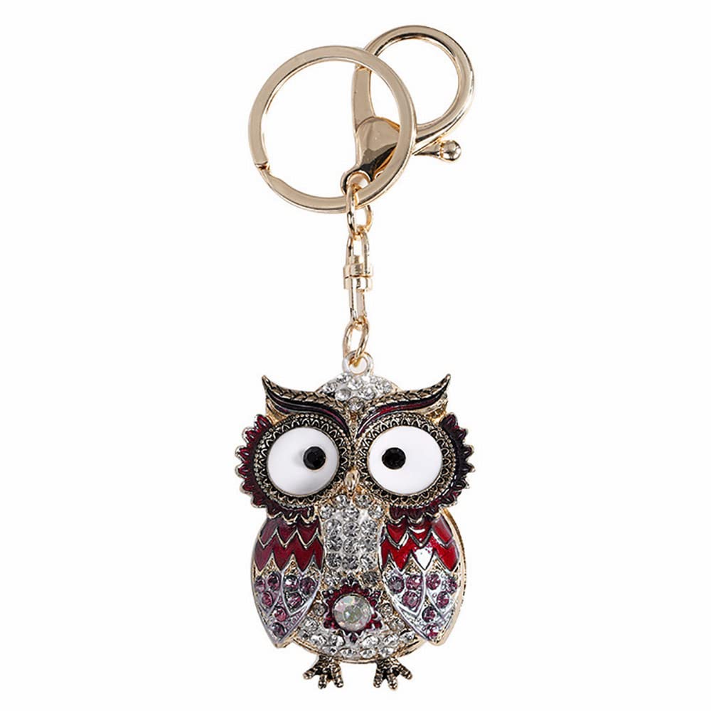 Owl Crystal Keychain - Stylish Car Keyring & Bag Pendant for Women - Alloy Handbag Accessory - Red | Perfect Gift for Birthday, Christmas & Daily Use