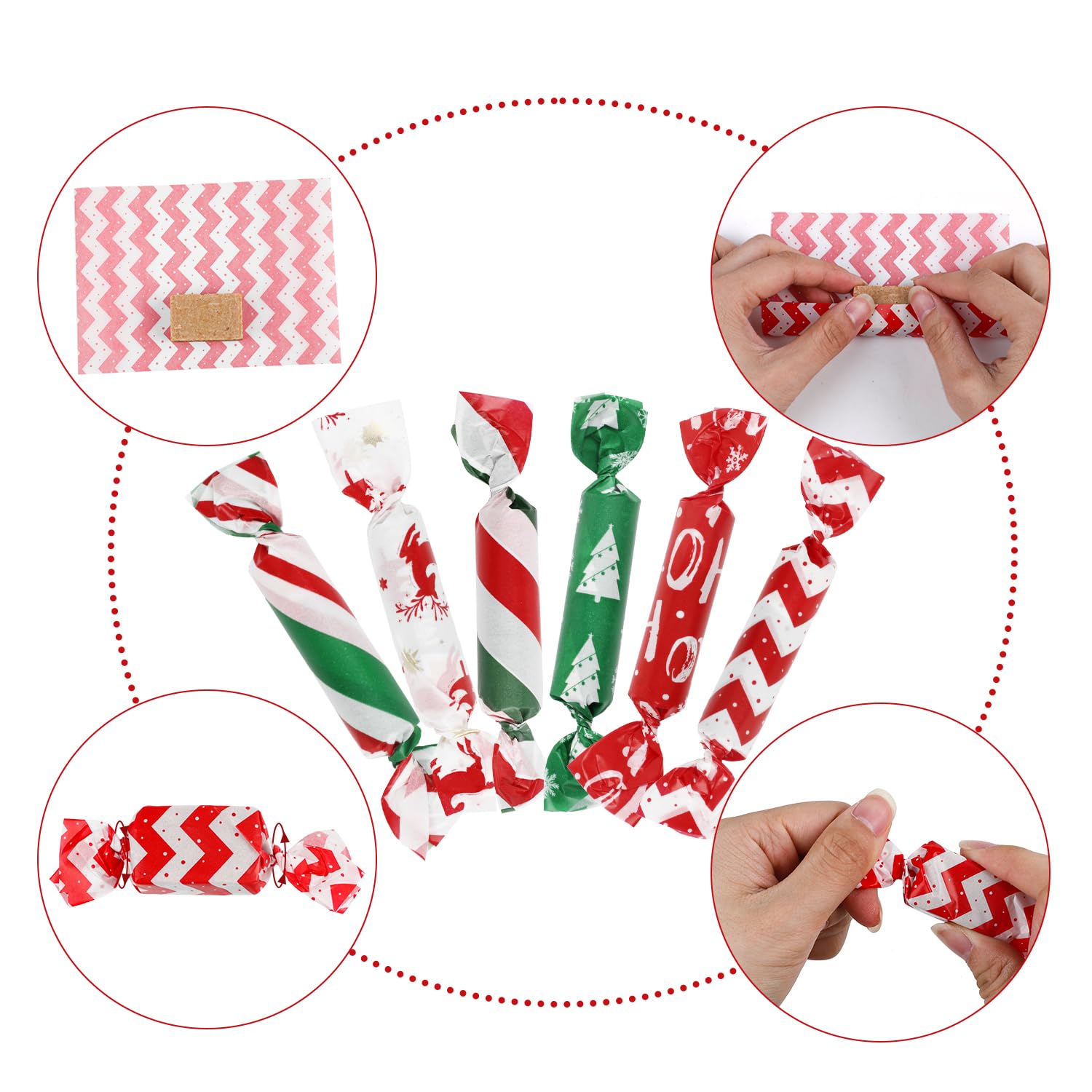 FINGOOO 300-Pack Christmas Candy Wrappers - 3.5 x 5 Inch Nonstick Wax Paper for Caramels, Chocolate Bars & Hard Candies | Perfect for Holiday Treats, Party Favors & Gift Packaging