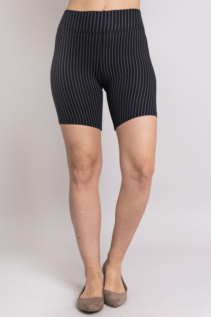 Hallie Women's Bamboo Shorts - Black & Grey Stripe - Soft & Breathable for Yoga, Lounge & Summer Wear