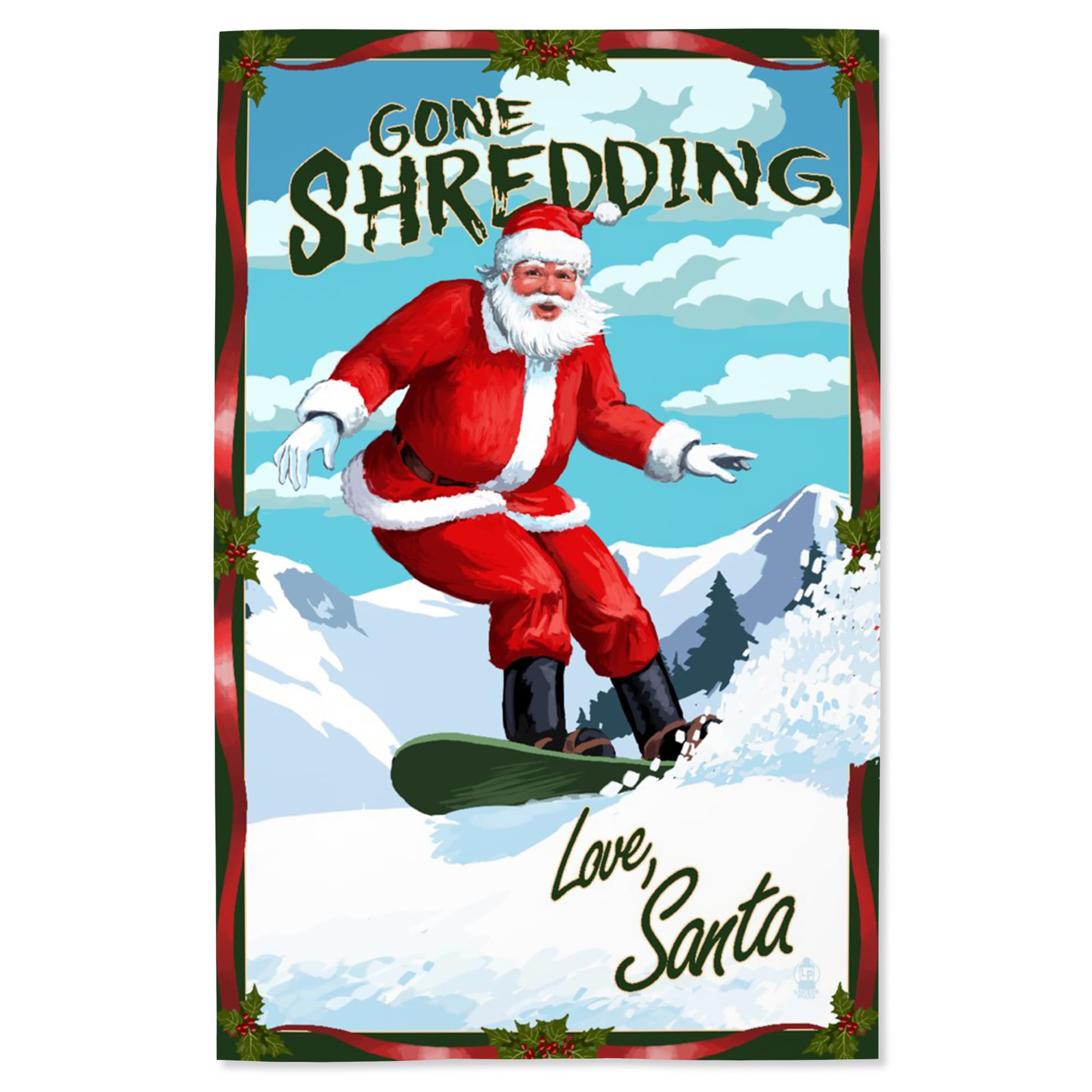 Santa Snowboarding - 16x24 Giclee Gallery Art Print, Vivid Textured Wall Decor for Living Room, Bedroom & Office | Unique Christmas Holiday Home Decoration