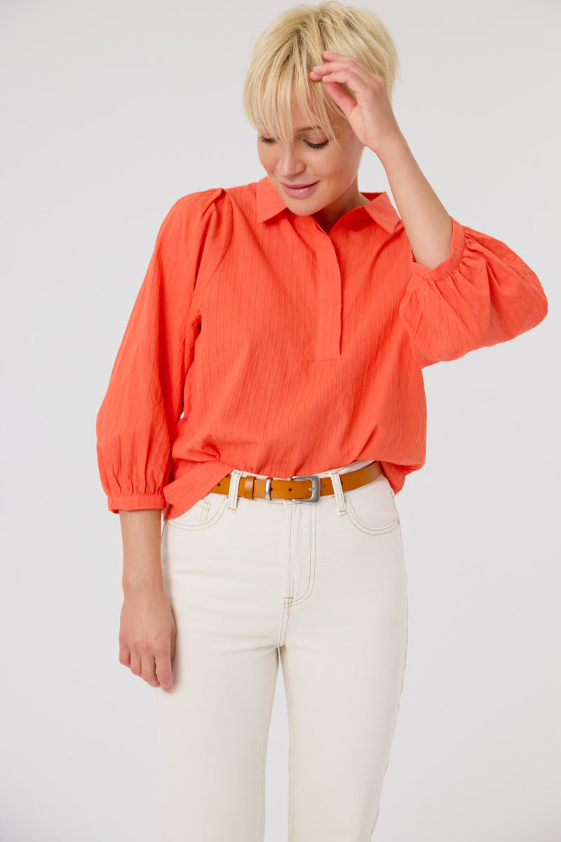Jasmeen Women's Long Sleeve Casual Blouse - Orange Cotton T-Shirt for Work, Date Night & Fall Outfits
