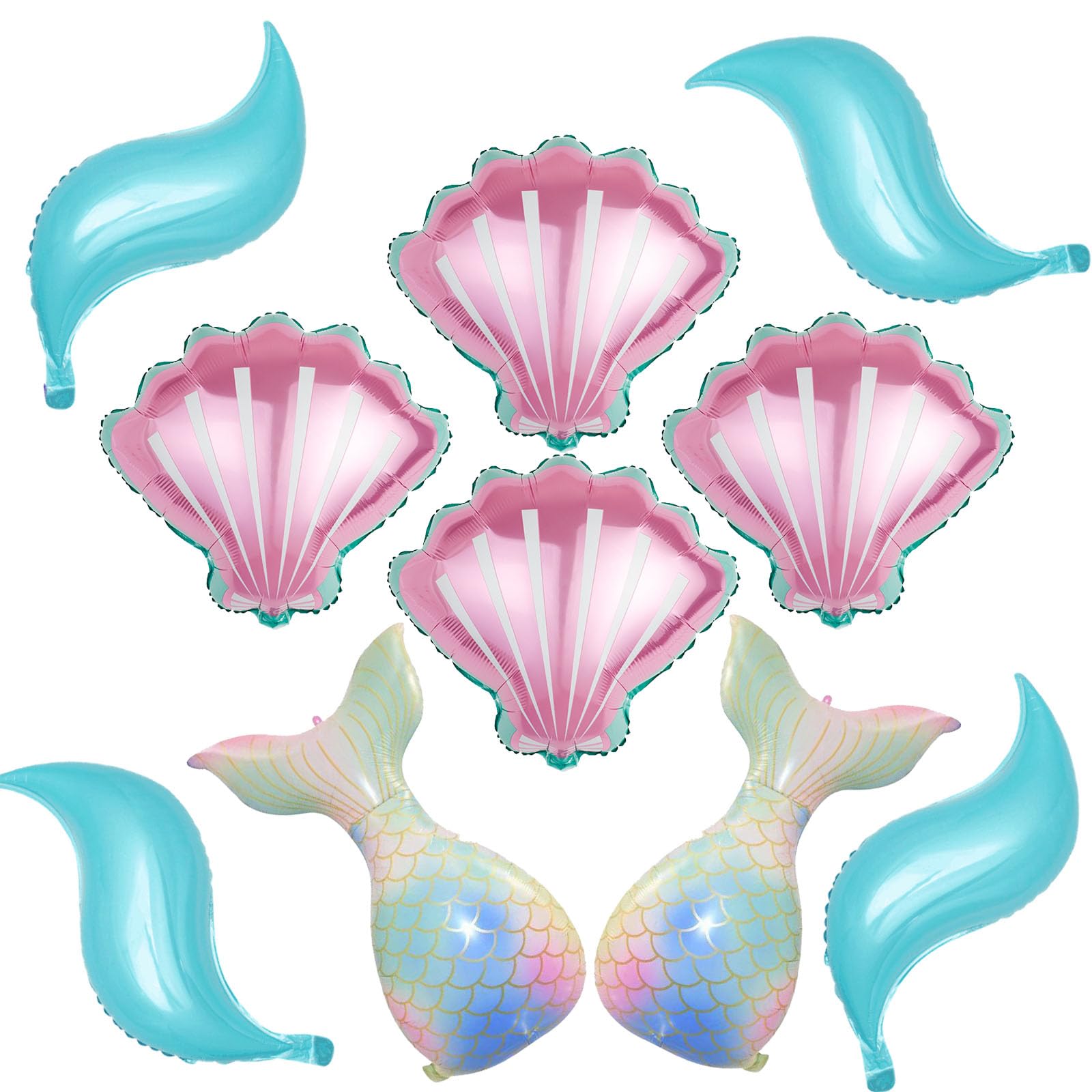 10Pcs Blue Mermaid Tail Balloons with Sea Shells - Under The Sea Party Decorations for Baby Showers, Birthdays & Ocean Themed Events - Perfect for Pool Parties, Beach Celebrations & Kids' Birthday Decor