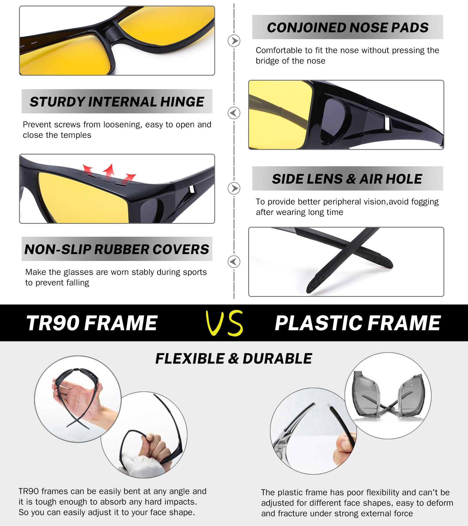 NULOOQ Polarized Wrap Around Sunglasses for Men & Women - Fit Over Prescription Glasses - UV Protection for Driving, Fishing & Outdoor Activities