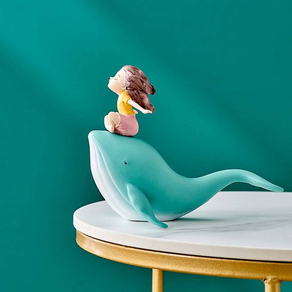 Nordic Style Whale Girl Statue - Handcrafted Resin Figurine for Home & Office Decor | Modern Aesthetic Room Decoration Gift Idea | Perfect for Living Room, Bedroom & Workspace Décor