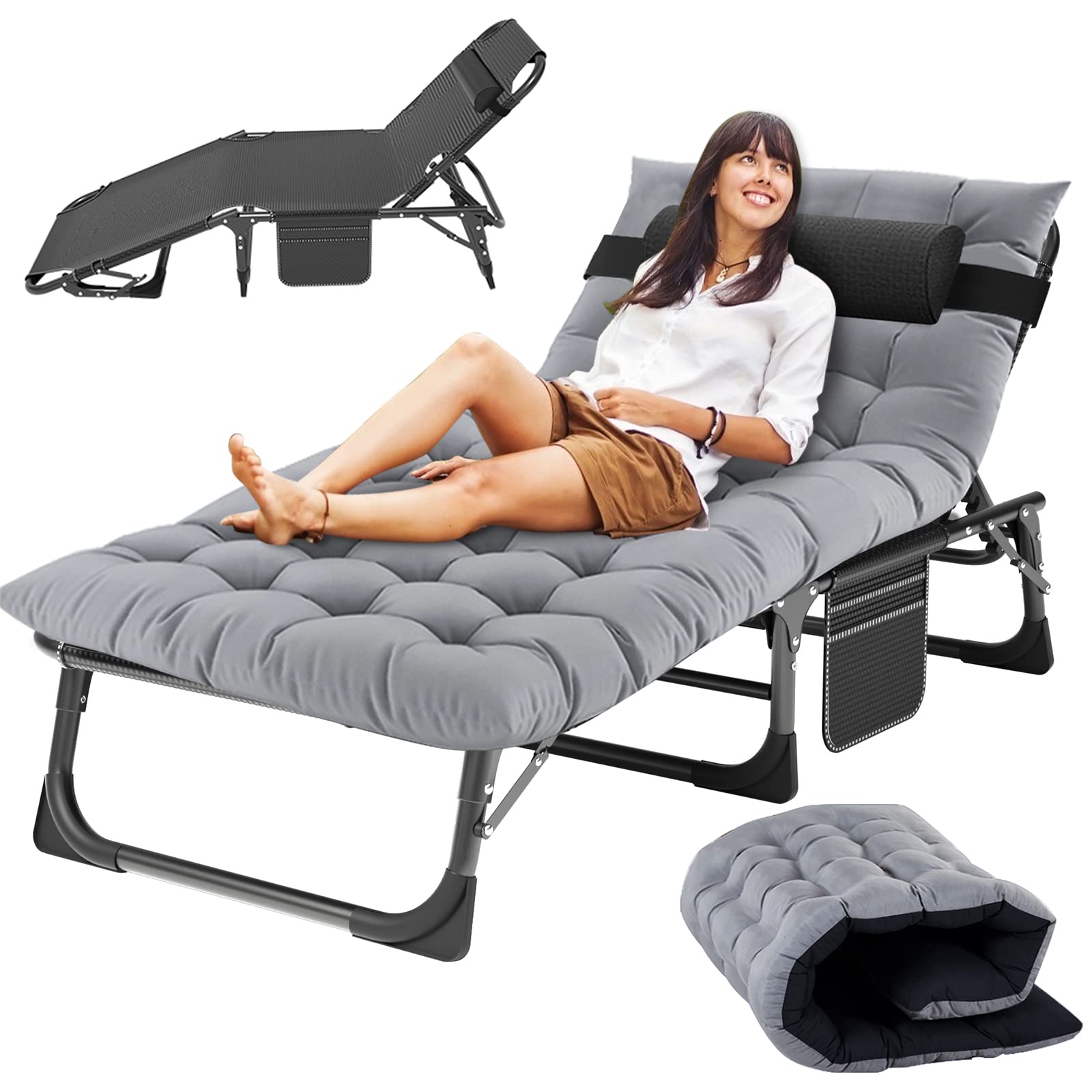 Slsy Folding Cot for Adults - 5-Position Adjustable Chaise Lounge Chair, Portable Outdoor Sleeping Bed for Camping, Beach, Poolside & Backyard | Perfect for Sunbathing, Relaxation & Travel