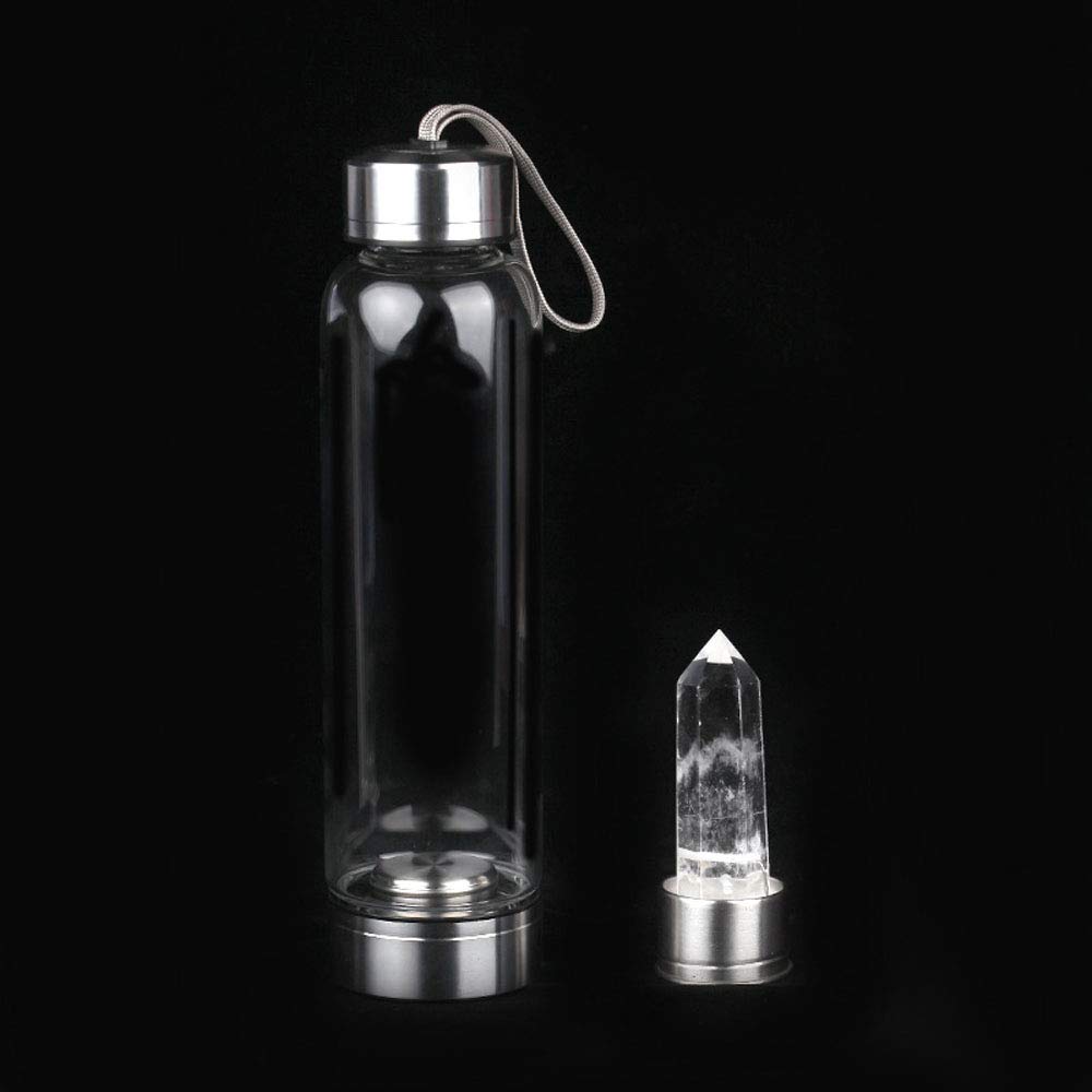 Gaone 550ml Crystal Water Bottle with Natural White Quartz Wand - Reusable, BPA-Free, Clear Quartz Infused Water Bottle for Energy, Hydration & Wellness - Perfect for Yoga, Meditation, Office & Home Use