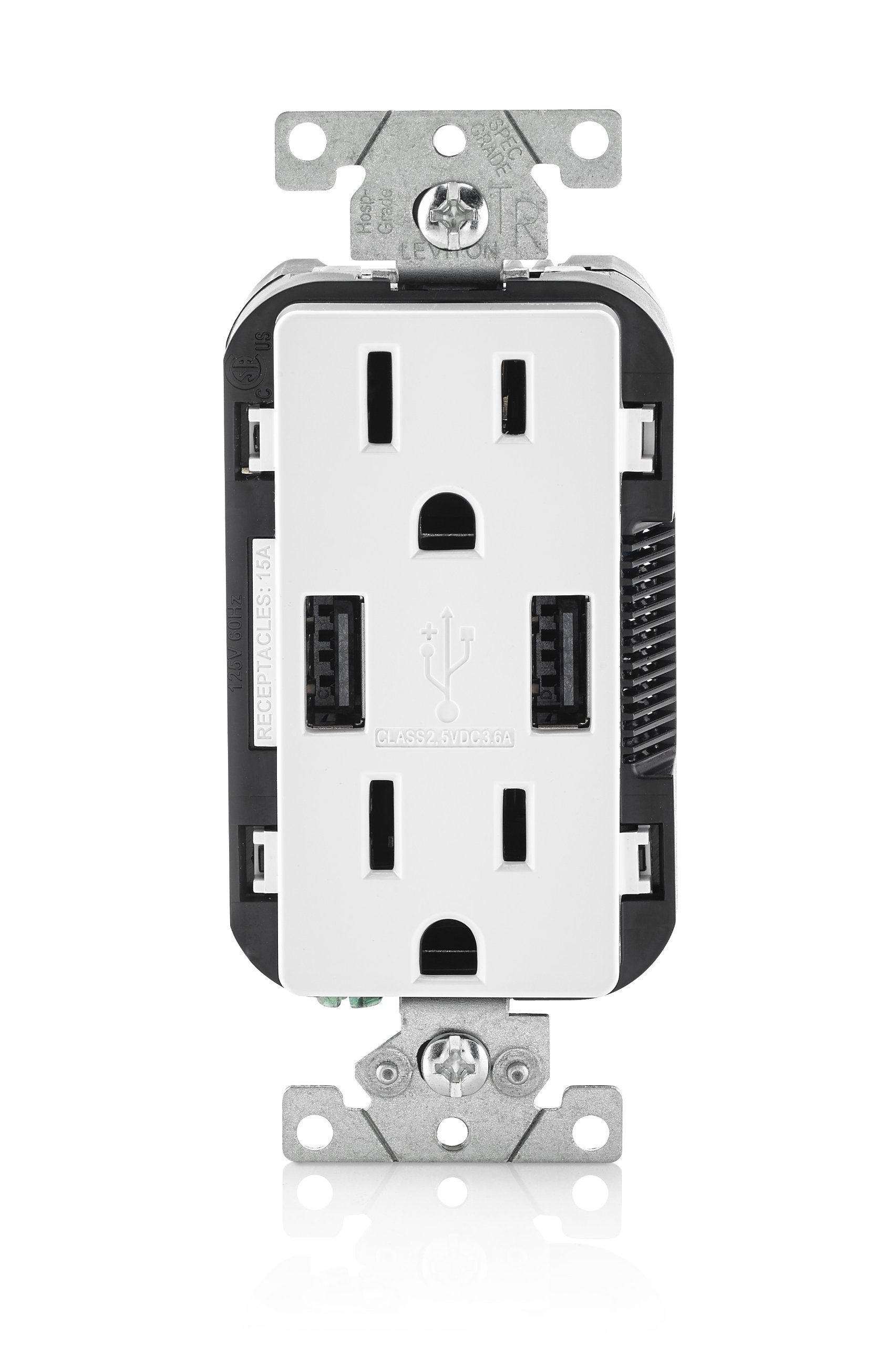 Leviton T5632-W 15-Amp USB Charger Outlet with Tamper-Resistant Duplex Receptacle, 8-Pack in White - Perfect for Home, Office & Hotel Installations