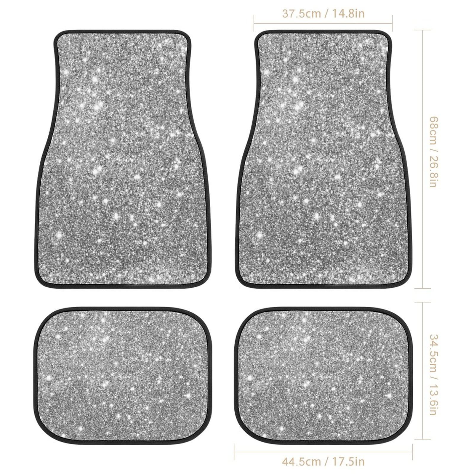 4-Piece Silver Glitter Car Floor Mats Set - Universal Fit for SUV, Sedan, Truck & Van | All-Weather Protection Auto Carpet | Perfect for Daily Commute, Road Trips & Family Travel