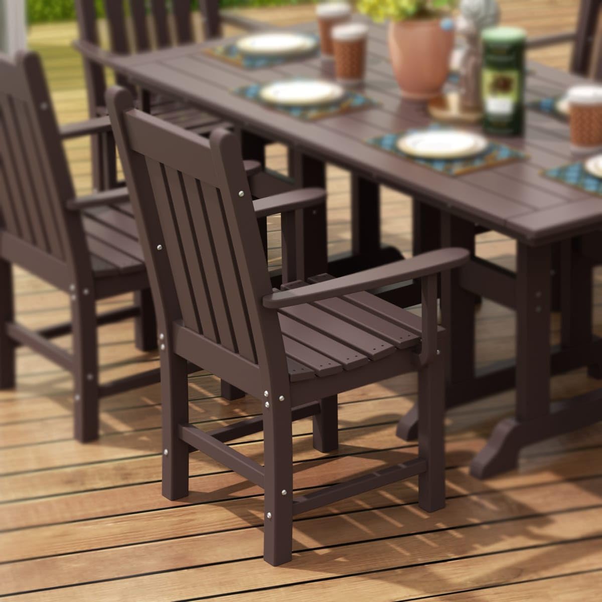 WestinTrends Malibu Classic Outdoor Dining Chairs with Arms - All Weather Poly Lumber Adirondack Patio Chairs for Restaurant, Bistro & Backyard - 350 LBS Weight Capacity - Arched Backrest & Curved Seat - Dark Brown - Perfect for Poolside, Garden & Outdoor Dining Areas