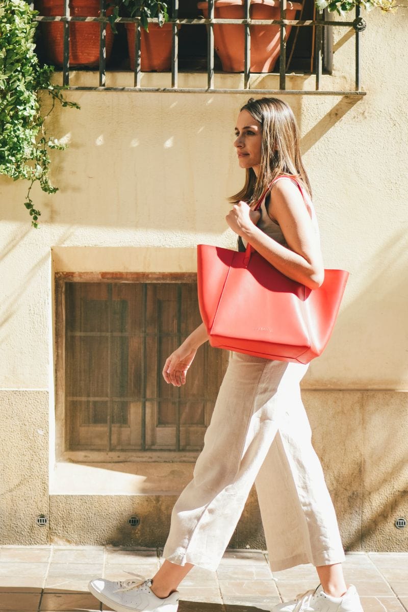 Totissimo Foldable Vegan Leather Tote Bag for Women - Stylish Cherry Red Handbag for Work, Travel & Shopping | Eco-Friendly & Lightweight