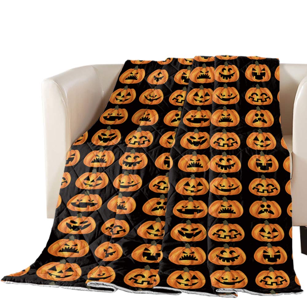 LEO BON Halloween Pumpkin Face Quilted Throw Blanket - Soft Cozy Microfiber All-Season Blanket for Bed, Couch & Sofa (64x88 Inches) - Perfect for Fall Decor, Movie Nights & Gift Giving