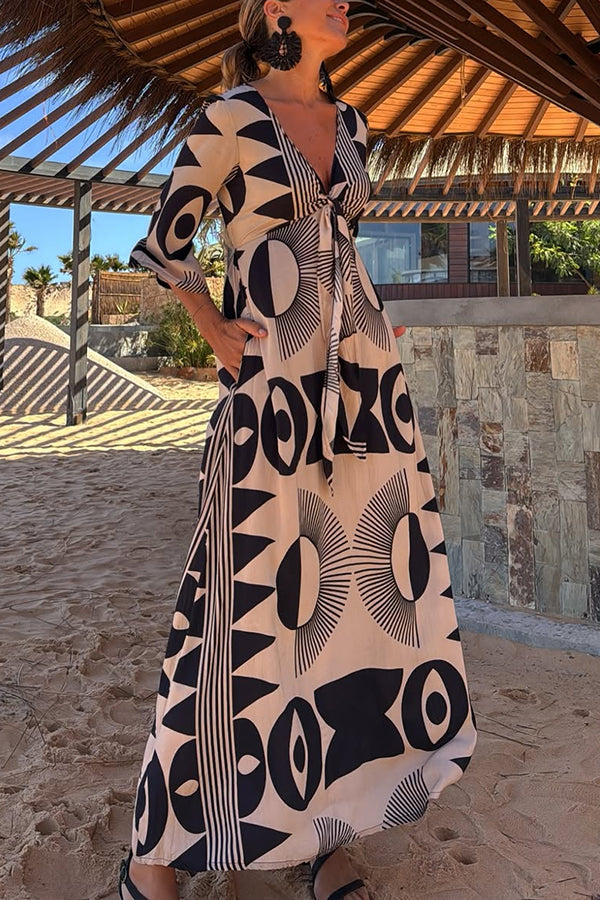 Stylish V-Neck Floral Print Maxi Dress with Loose Pockets - Women's Casual Summer Beach Dress for Vacation, Date Night & Outdoor Parties