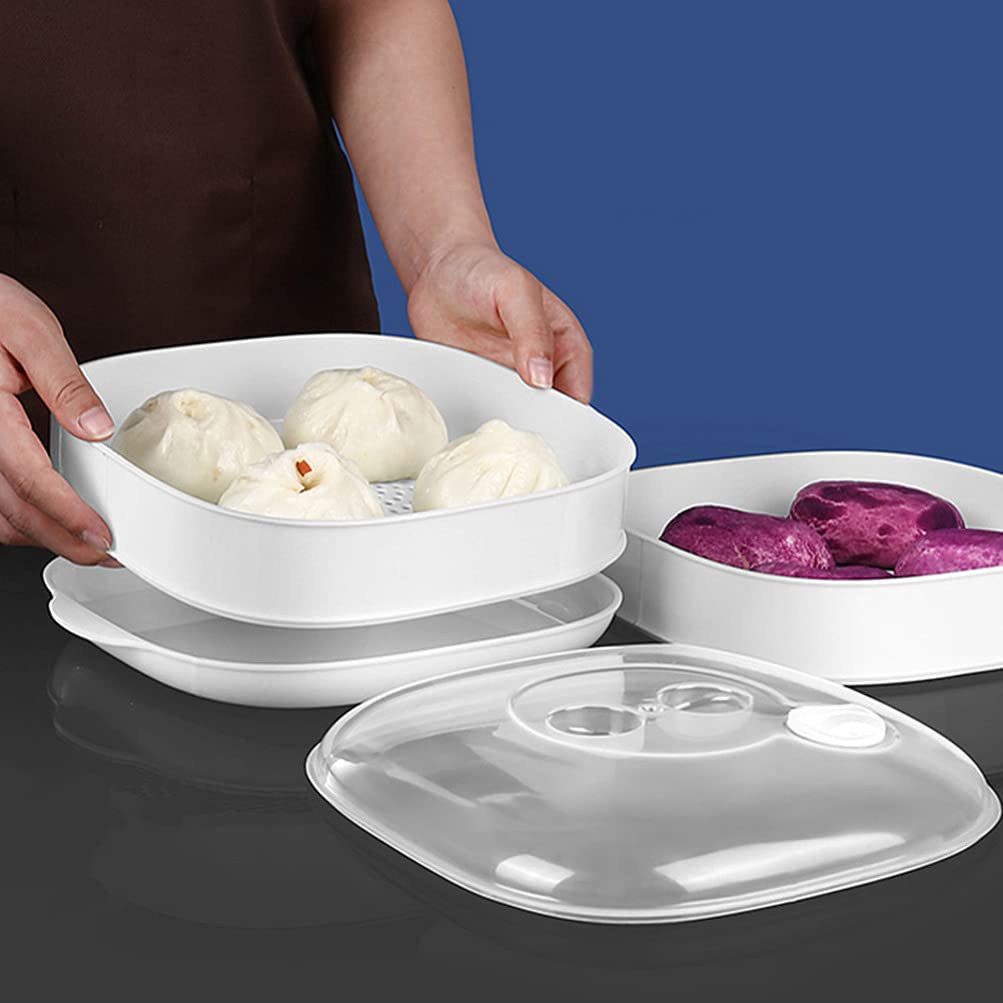 Cabilock Microwave Steamer Set - 3-Piece BPA-Free Food Grade Plastic Containers with Lids for Vegetables, Dumplings & Buns - Perfect for Quick Healthy Meals, Office Lunches & Meal Prep