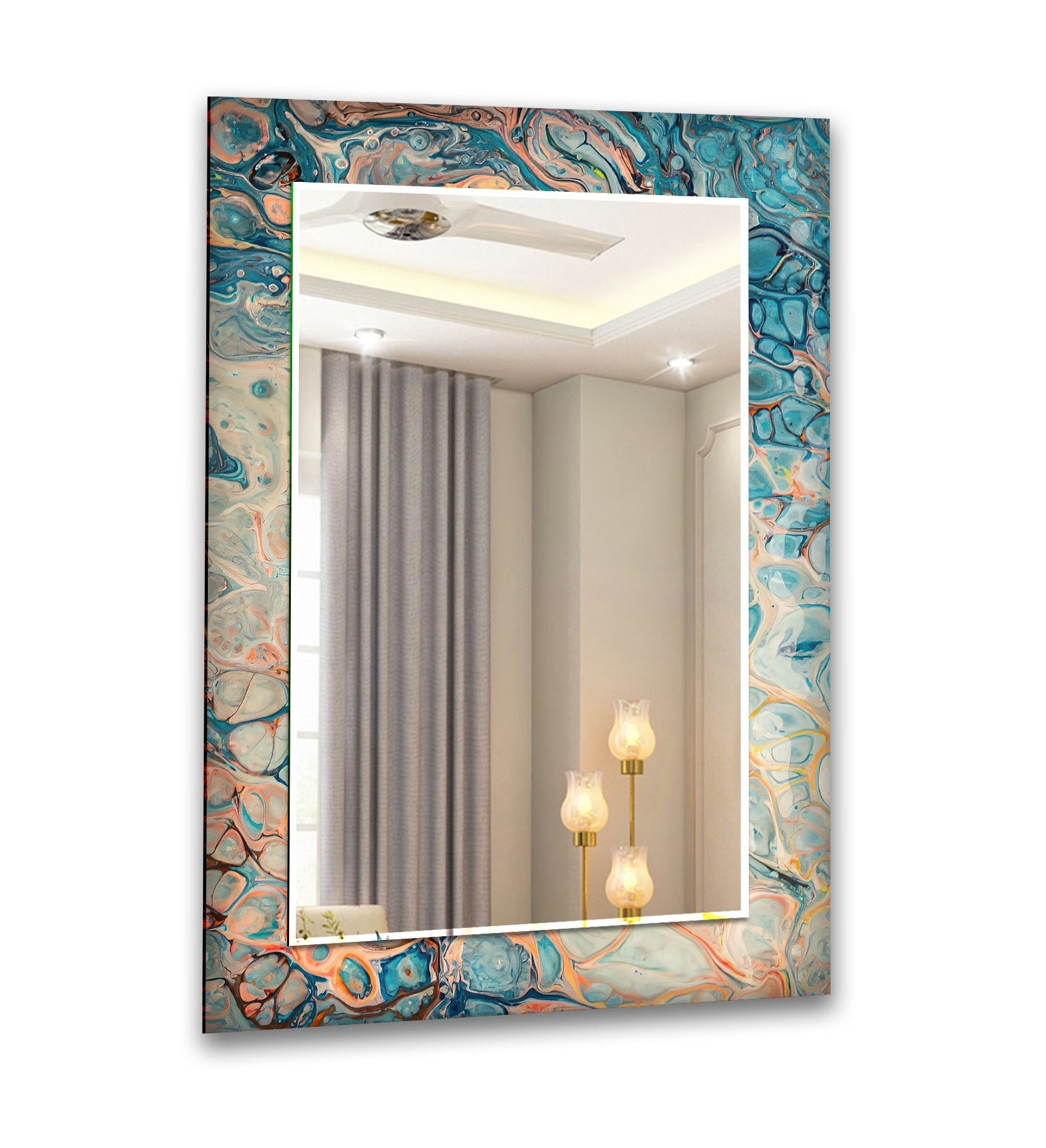 Blue & Silver Marble Wall Mirror - Elegant Decorative Round Mirror for Living Room, Bedroom, Bathroom & Entryway - Perfect for Home Decor & Interior Design