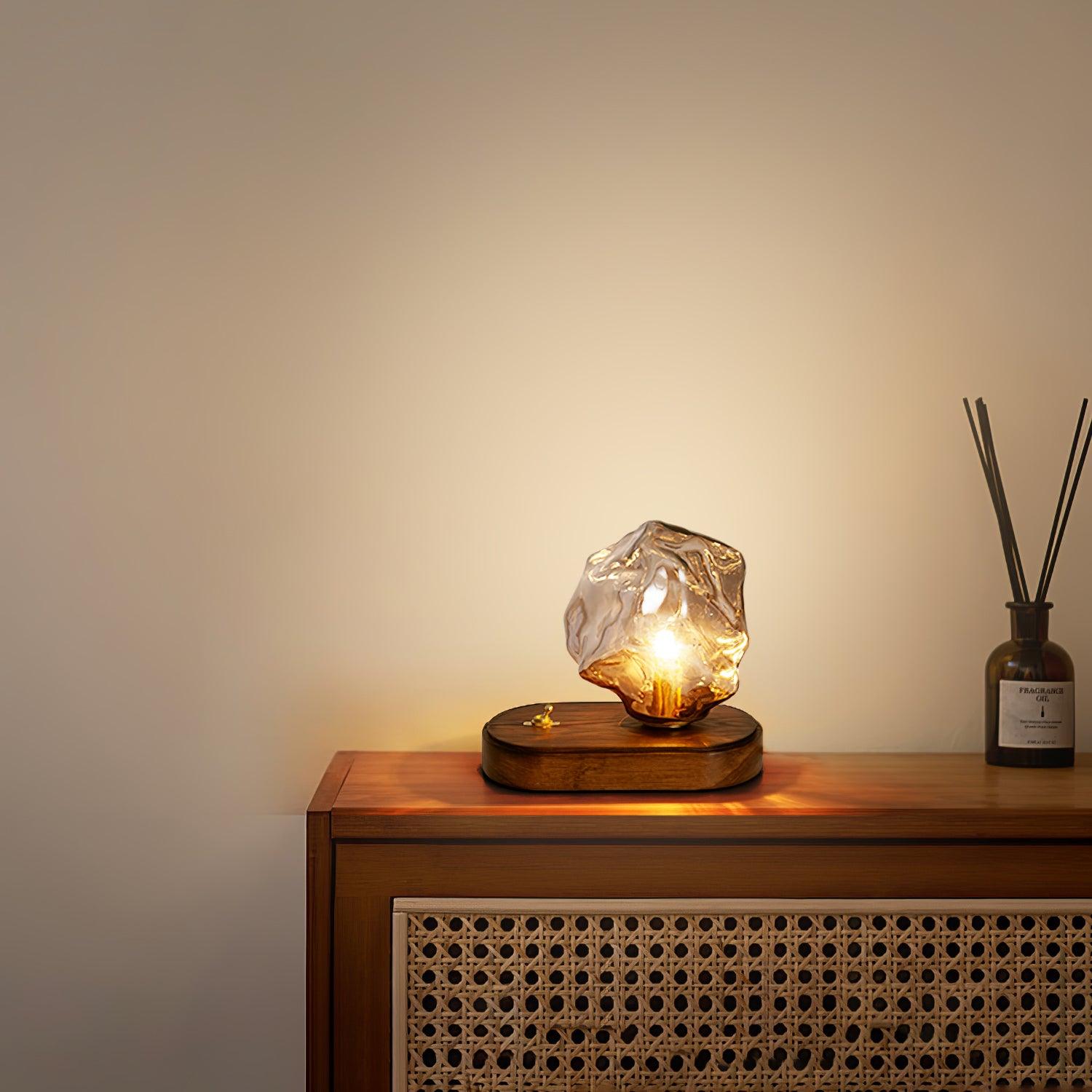 Modern Ice Stone Glass Table Lamp - Elegant Bedside & Living Room Lighting for Home Decor