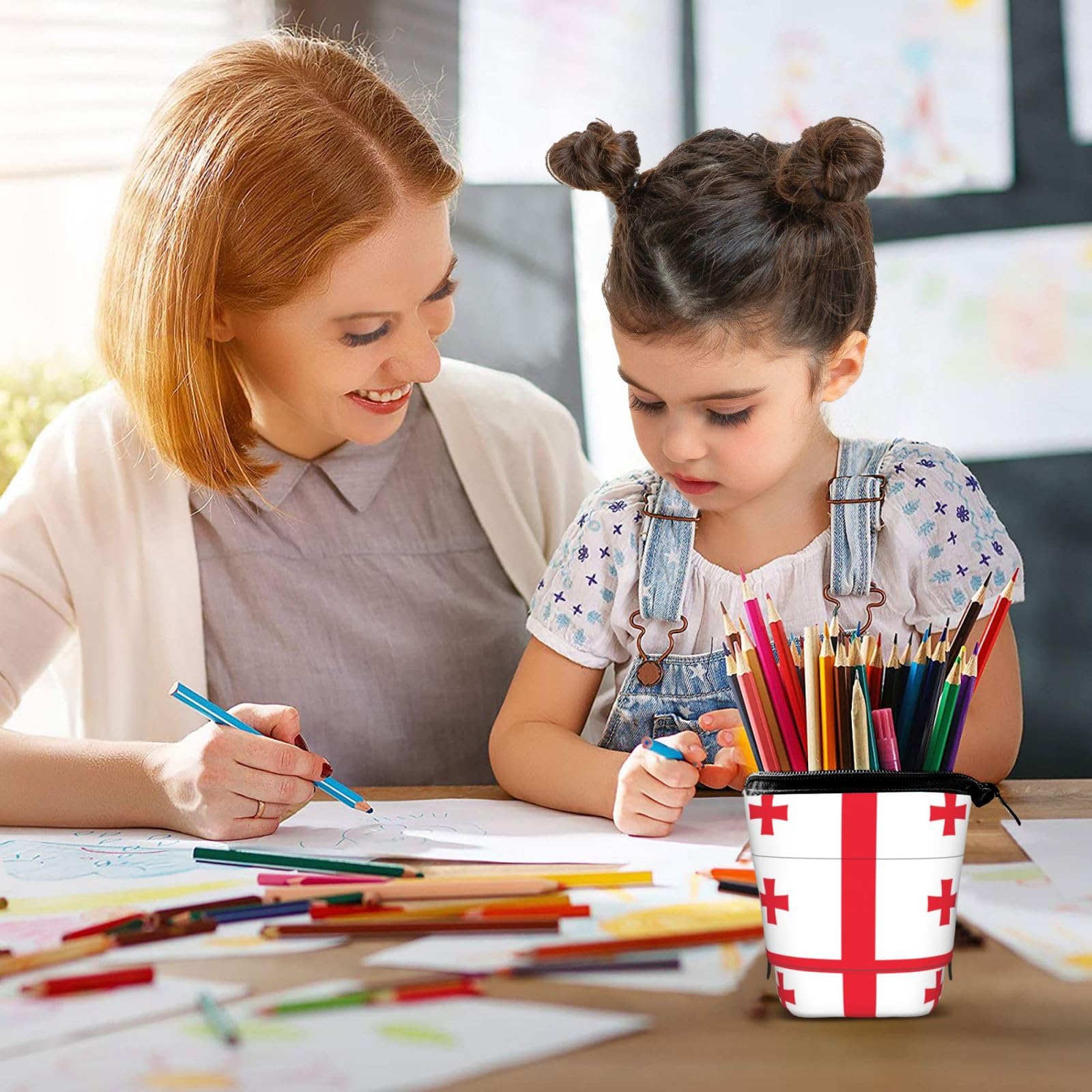 Laos Flag Print Expandable Pencil Case - School Supplies & Makeup Storage Organizer | Telescopic Stationery Bag for Students, Travel, Office & Home Use