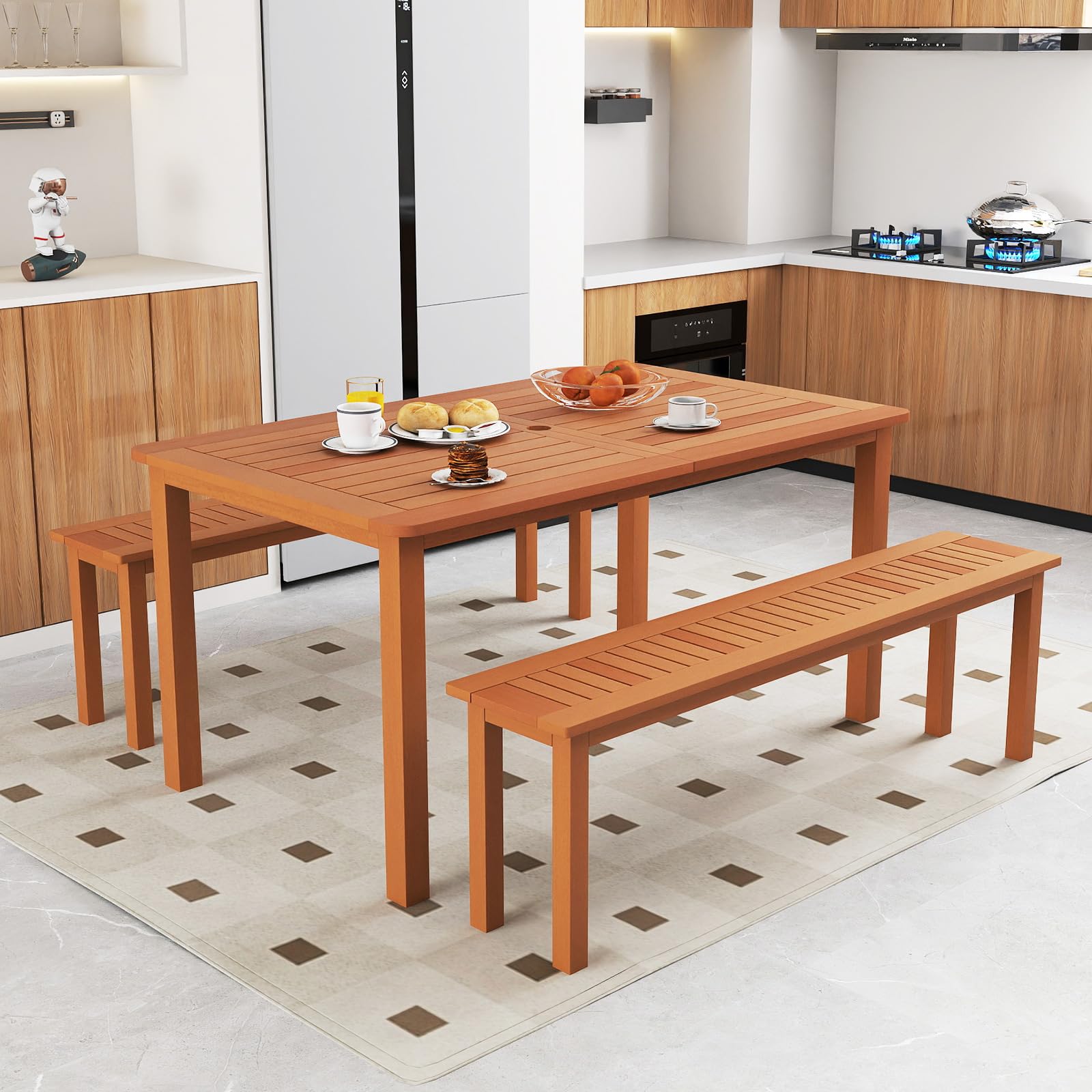 **Tangkula 6-Person Outdoor Dining Table with Umbrella Hole - Solid Wood Patio Table with Teak Oil Finish, Rectangle Garden Table for Yard, Porch, Deck & Indoor Use - Perfect for BBQs, Family Gatherings & Outdoor Entertaining**