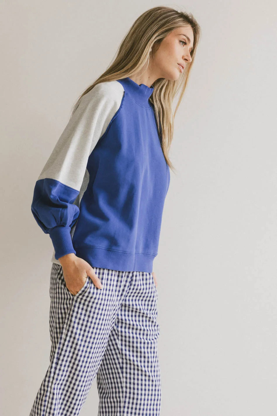 Drew Blue Colorblock Sweatshirt for Men & Women | Cozy Pullover Hoodie | Casual Streetwear Fashion | Perfect for Fall & Winter Outfits, Gym, and Lounge Wear
