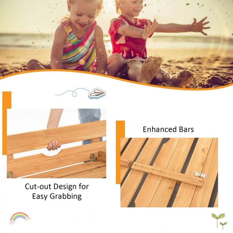 Kids Wooden Sandbox with 2 Foldable Bench Seats - Outdoor Play Sand Box for Toddlers & Children - Perfect for Backyard, Garden & Playground Fun