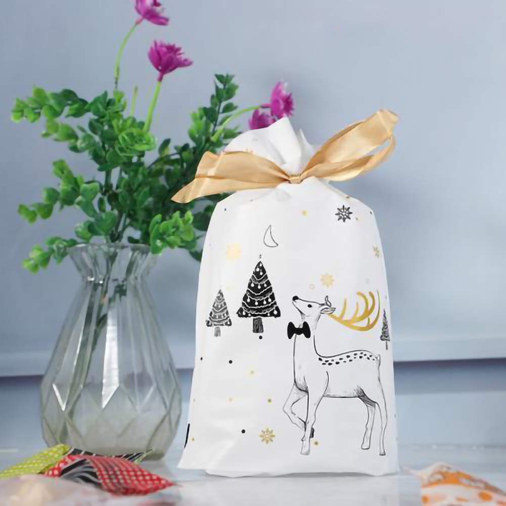 50pcs Plastic Treat Bags with Bows | Drawstring Gift Bags for Candy, Cookies & Party Favors | Christmas Goodie Bags (14.7x23.5x6cm) - Perfect for Holiday Gifting, Birthday Parties & Wedding Favors