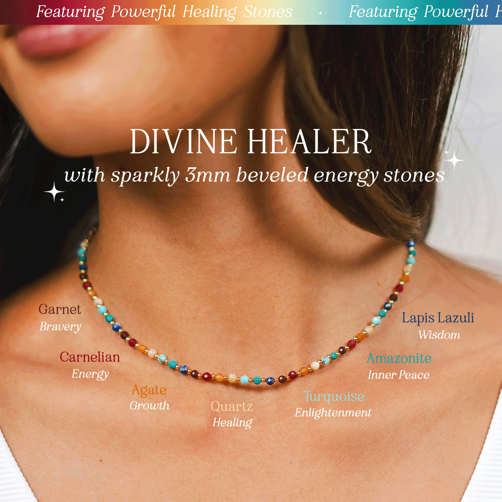 Divine Healer 3mm Gemstone Healing Necklace for Stress Relief & Positive Energy - Perfect for Meditation, Yoga & Spiritual Wellness