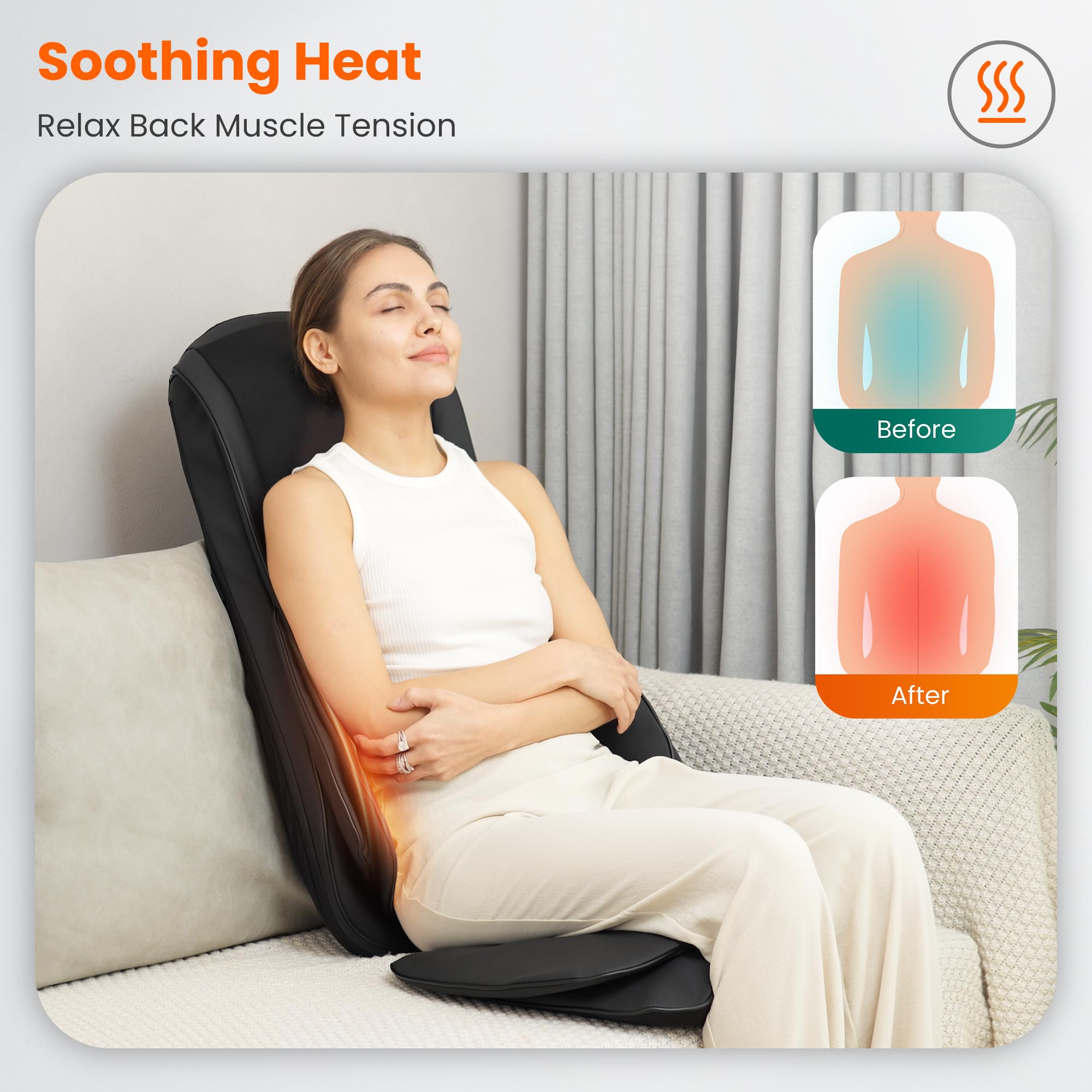 Snailax Shiatsu Neck & Back Massager with Heat - Full Body Massage Chair Pad with Compression for Neck, Shoulder & Back Pain Relief - Perfect Gift for Men & Women - Use at Home, Office or Car for Relaxation & Stress Relief