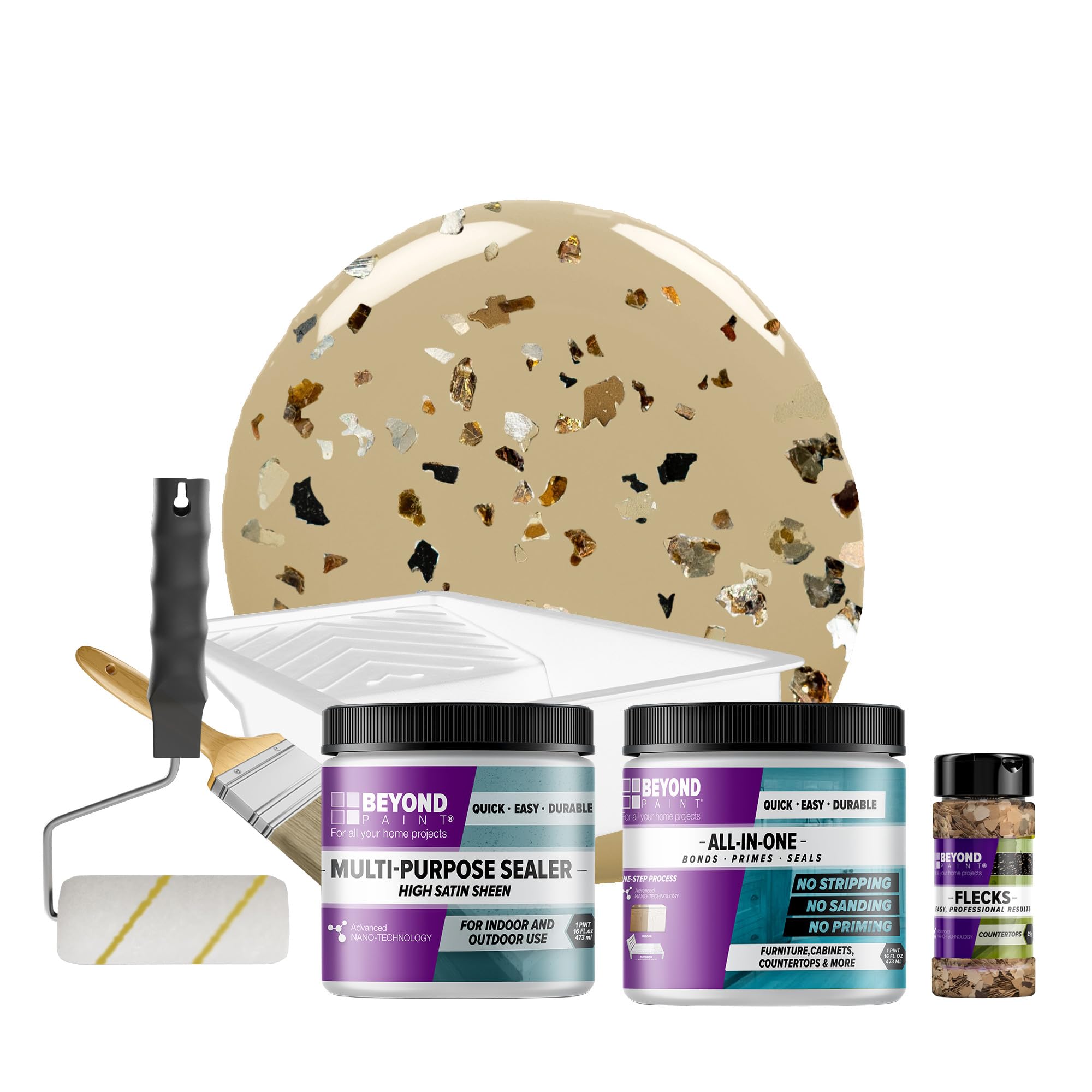 Beyond Paint Oxford Bronze Flecks Countertop Makeover Kit - Includes Paint, Sealer, Flecks & Tools for Kitchen Countertops, Bathroom Vanities & Furniture - Easy DIY Countertop Refinishing Solution for Linen Finish