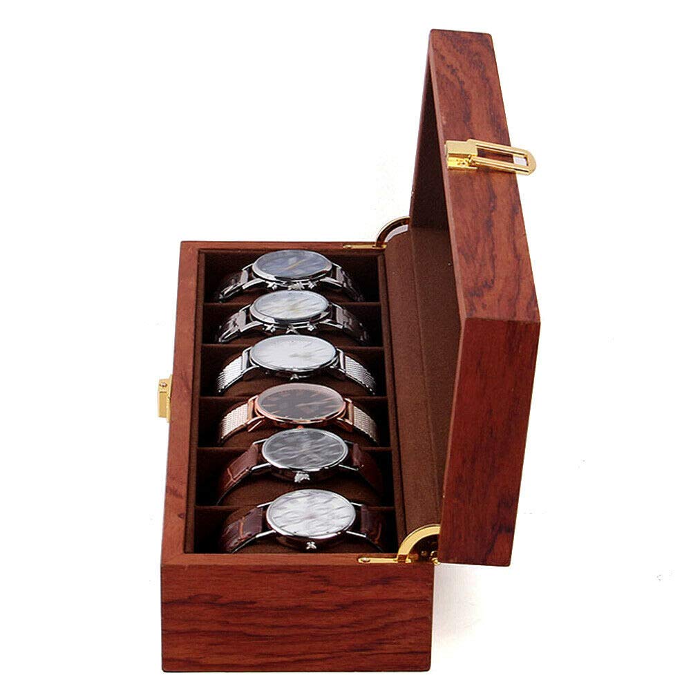 LOYALHEARTDY 6-Slot Wooden Watch Display Case with Glass Lid - Jewelry & Watch Storage Organizer Box for Men & Women - Perfect for Watch Collectors, Gift Giving & Dresser Display